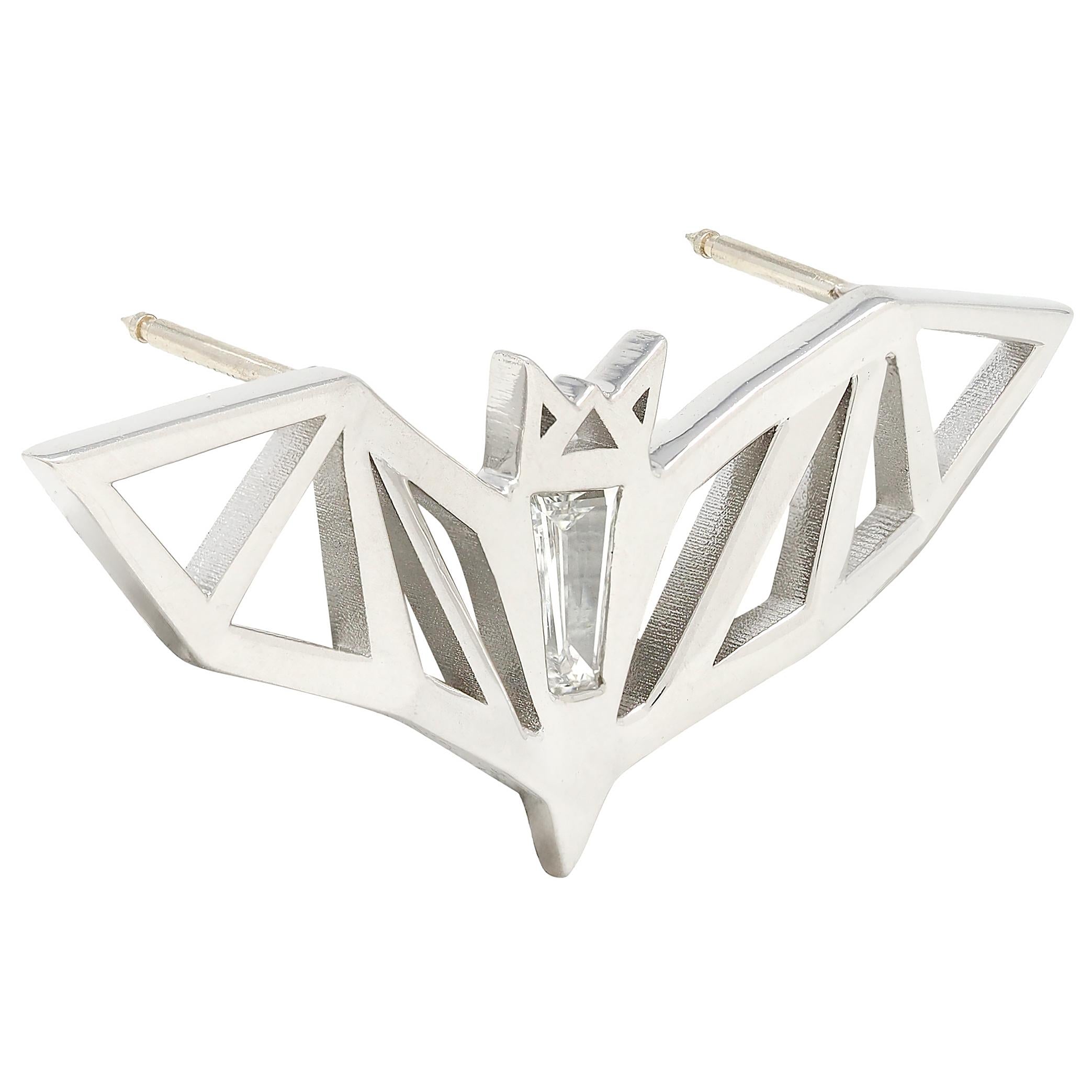 BRASH Platinum Fancy Diamond Faceted Geometric GEO Bat Unisex Brooch Pin