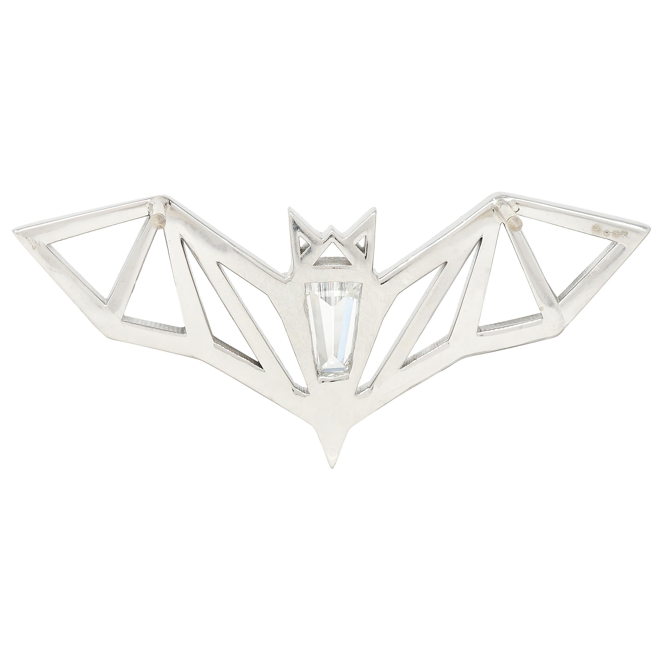 BRASH Platinum Fancy Diamond Faceted Geometric GEO Bat Unisex Brooch Pin