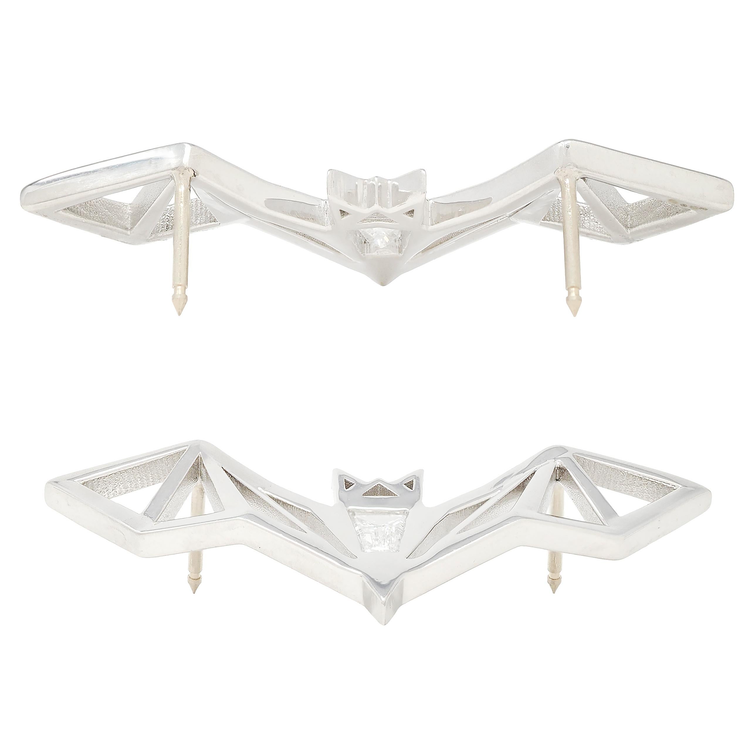 BRASH Platinum Fancy Diamond Faceted Geometric GEO Bat Unisex Brooch Pin