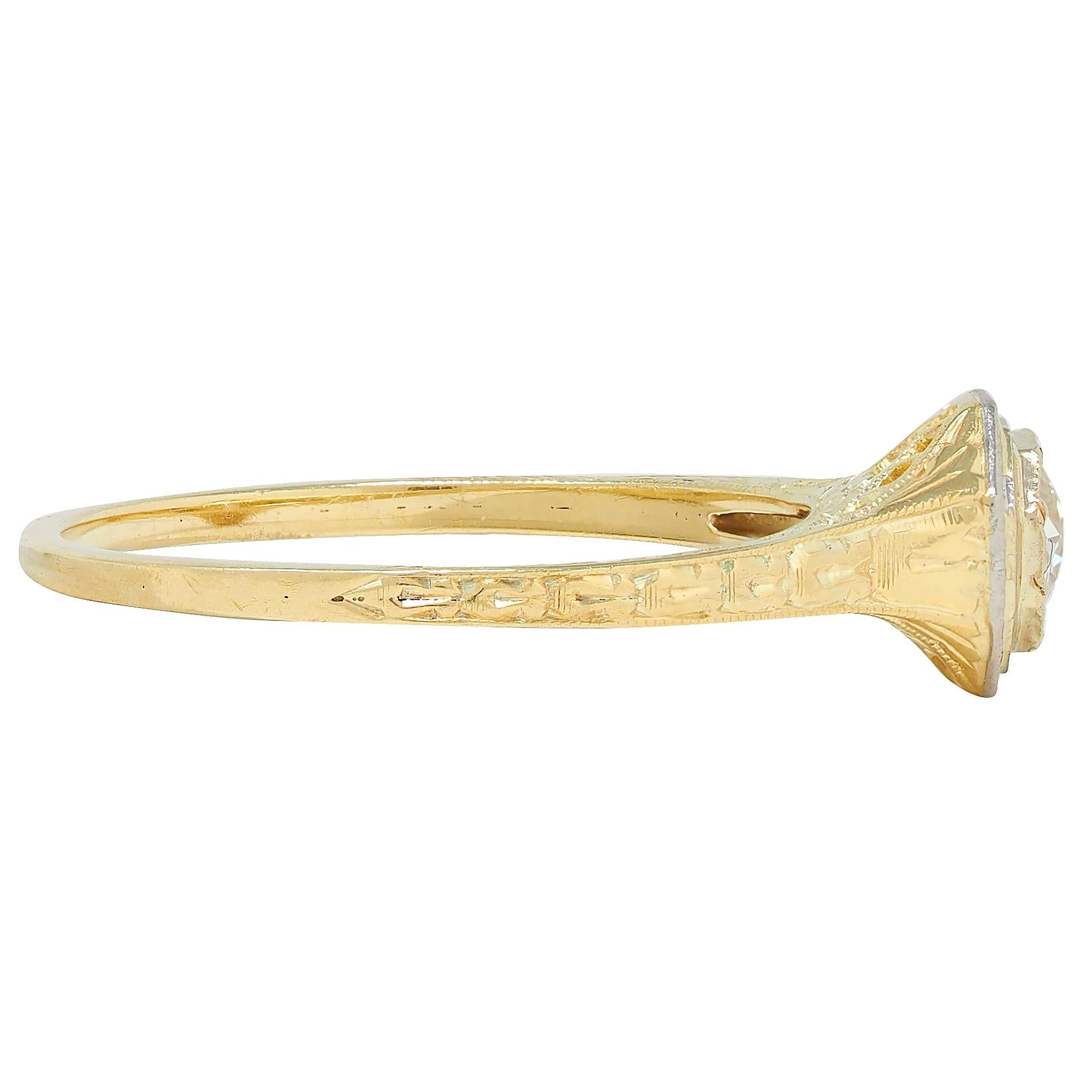 Art Deco European Diamond Platinum 18 Karat Yellow Gold Vintage Engagement Ring