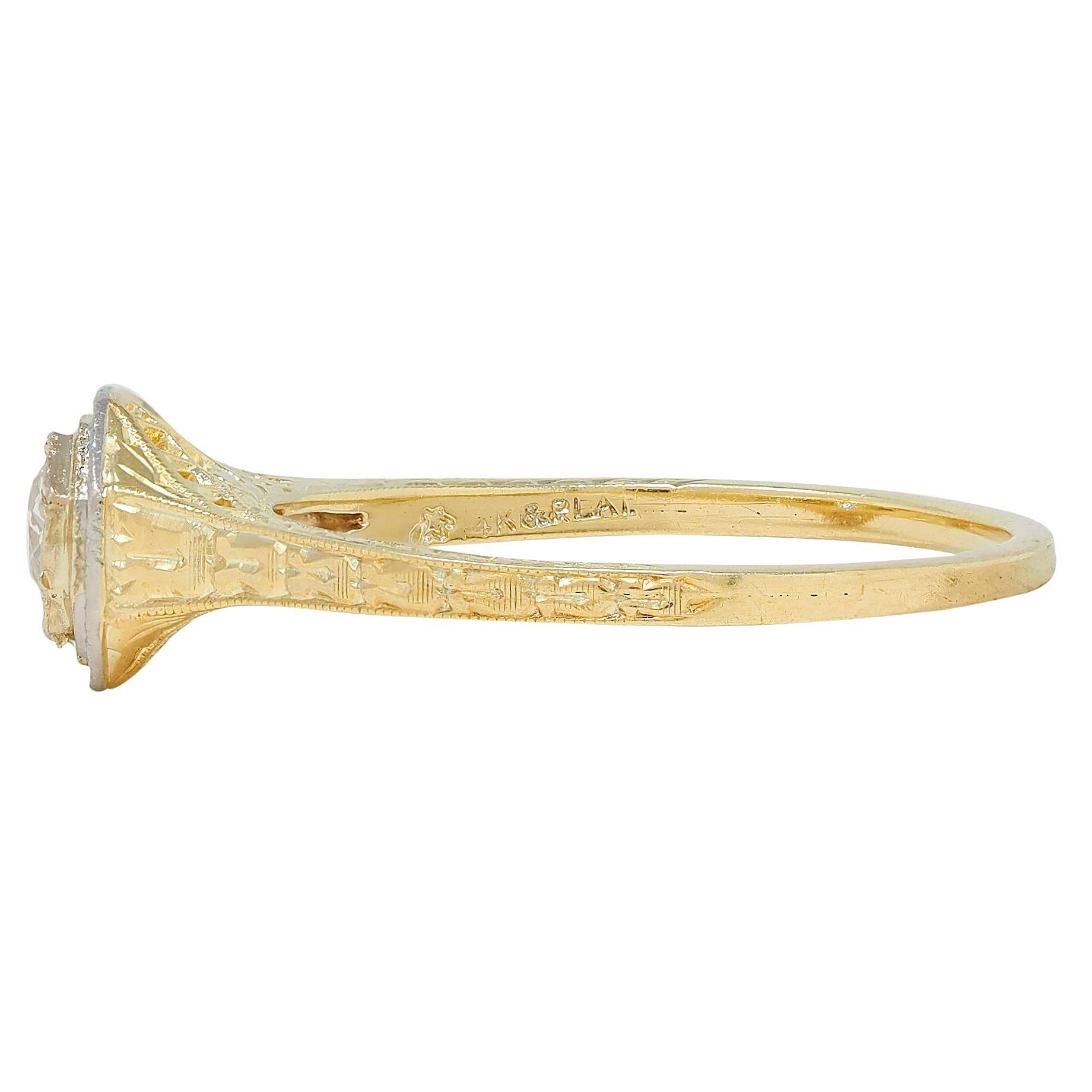 Art Deco European Diamond Platinum 18 Karat Yellow Gold Vintage Engagement Ring
