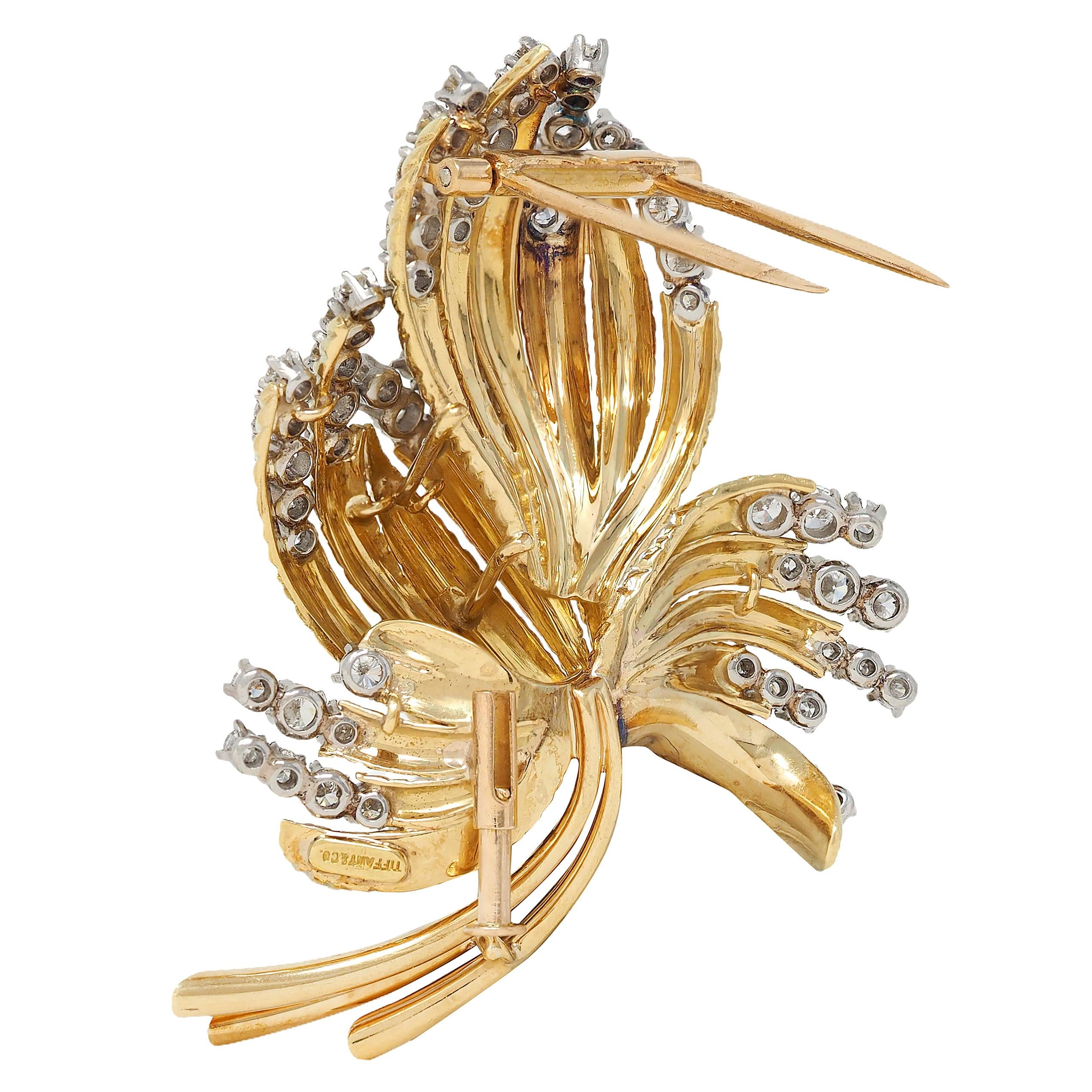 Tiffany & Co. Mid-Century Diamond Platinum 18K Yellow Gold Vintage Leaf Brooch