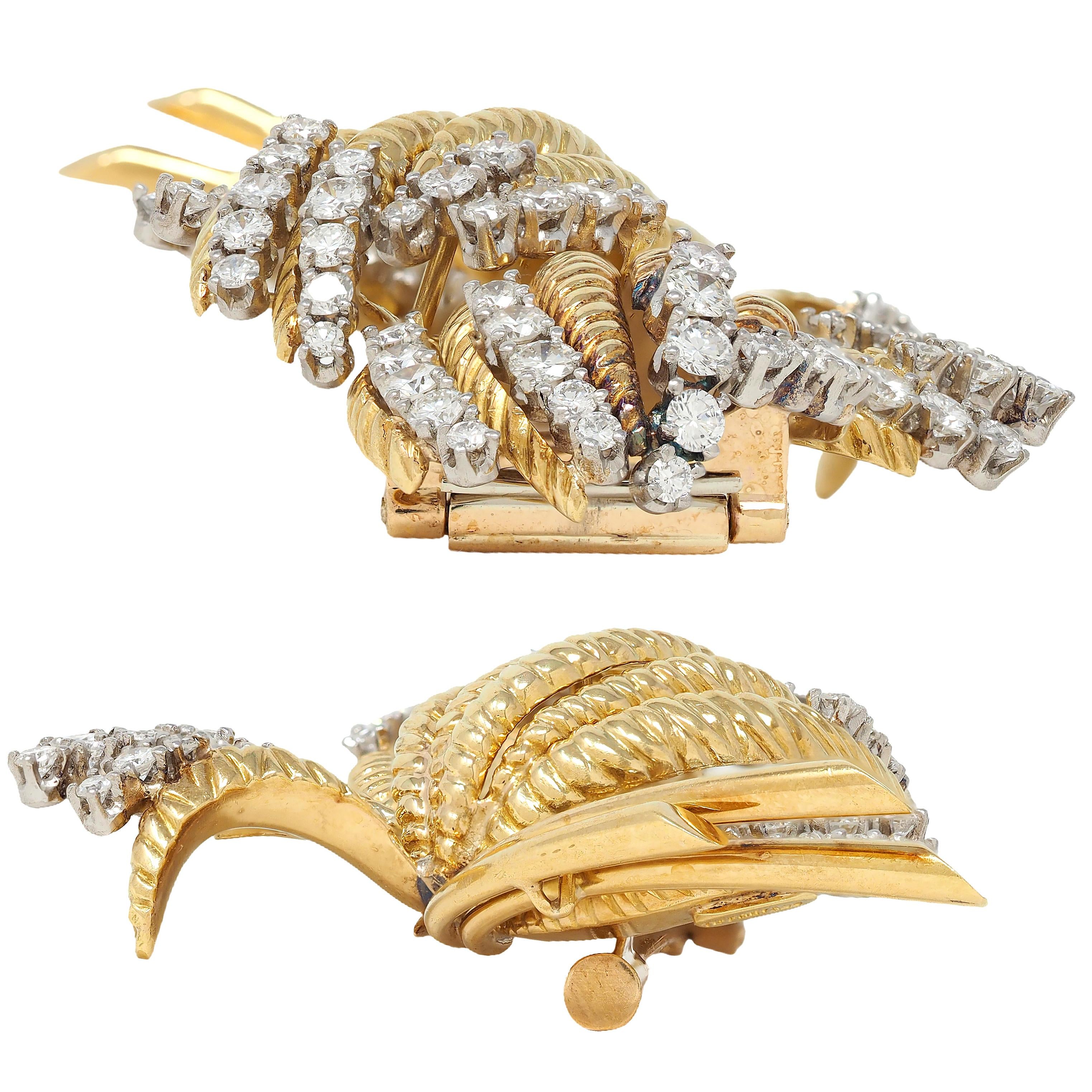 Tiffany & Co. Mid-Century Diamond Platinum 18K Yellow Gold Vintage Leaf Brooch
