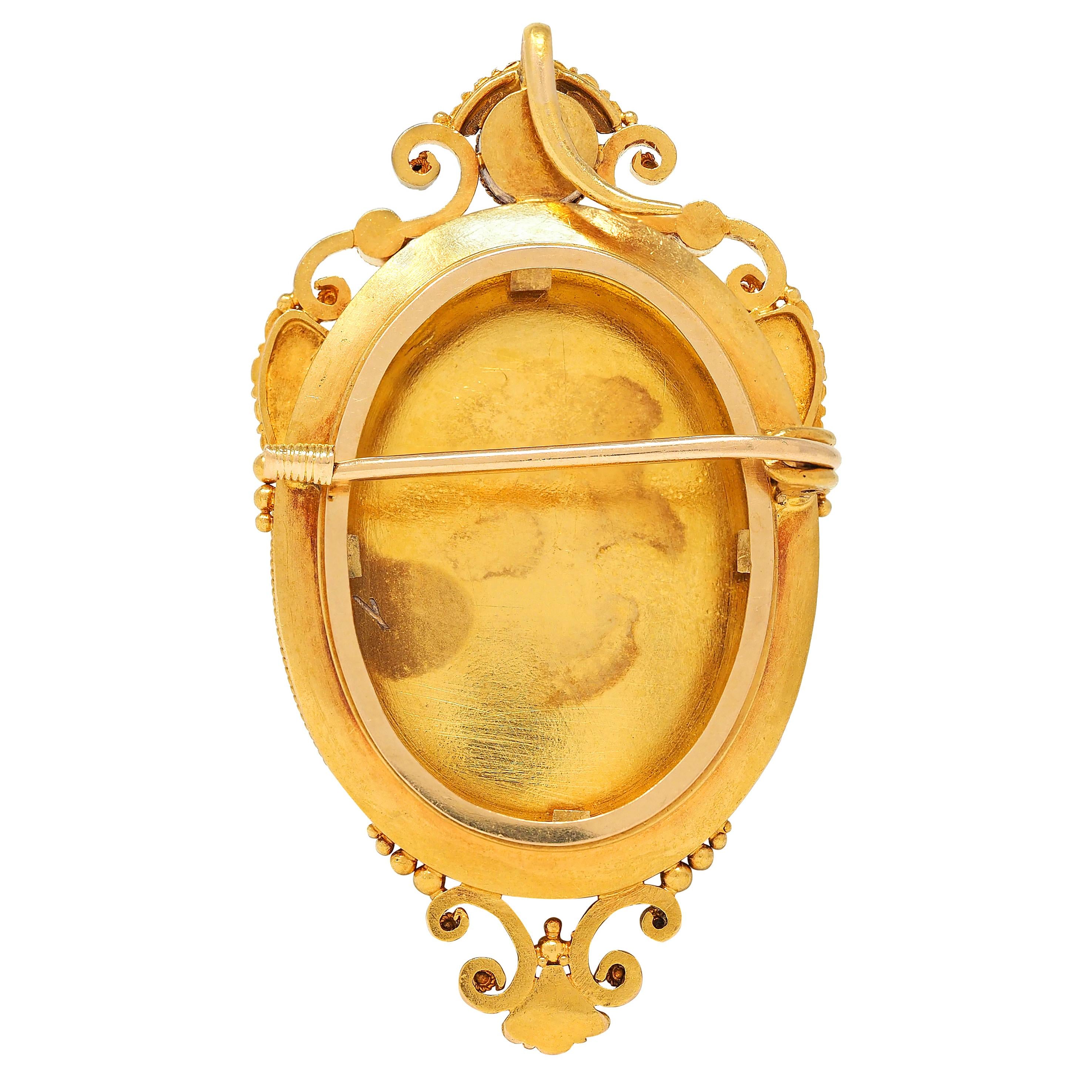 Victorian Etruscan Revival Micro-Mosaic 18K Gold Antique Swan Pendant Brooch