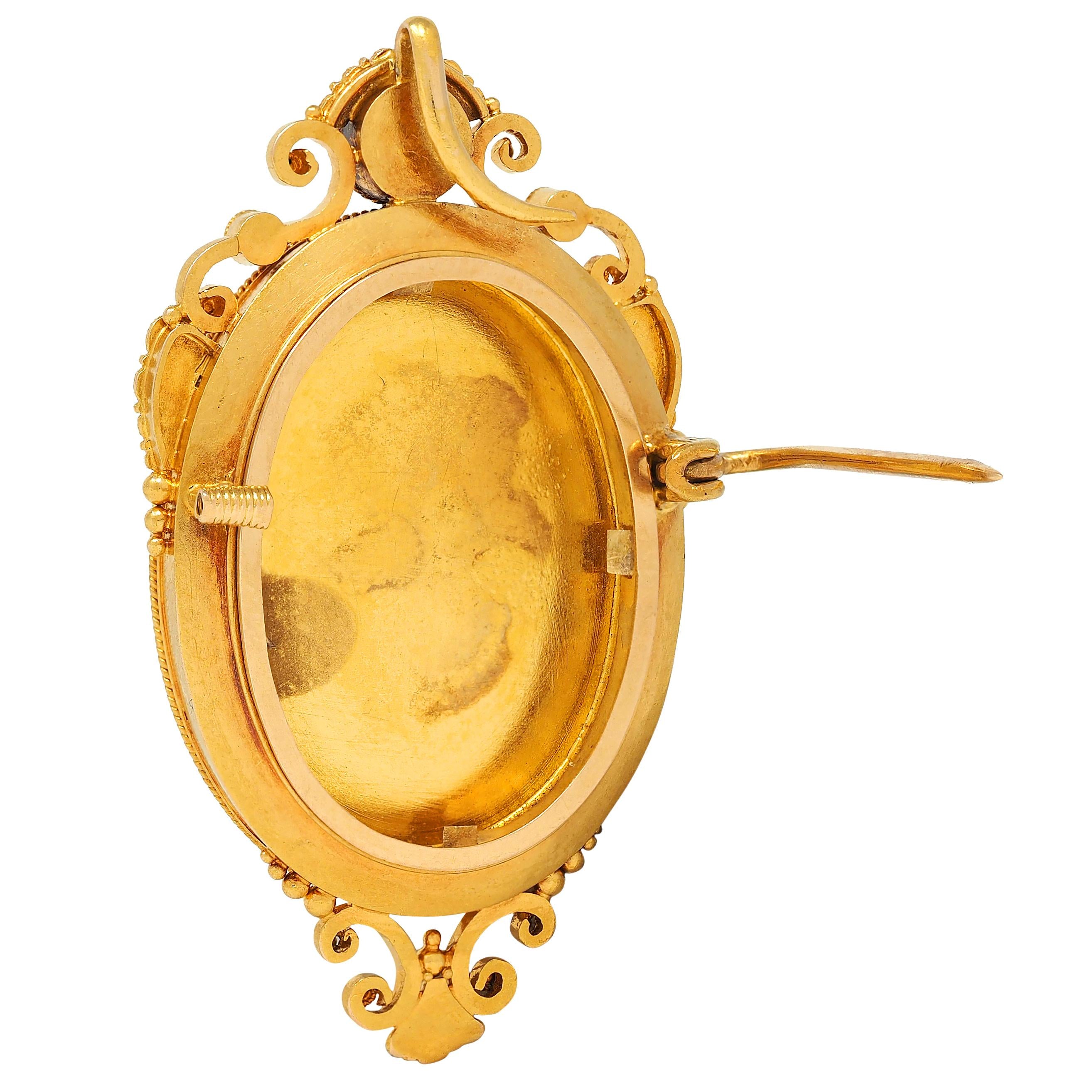 Victorian Etruscan Revival Micro-Mosaic 18K Gold Antique Swan Pendant Brooch