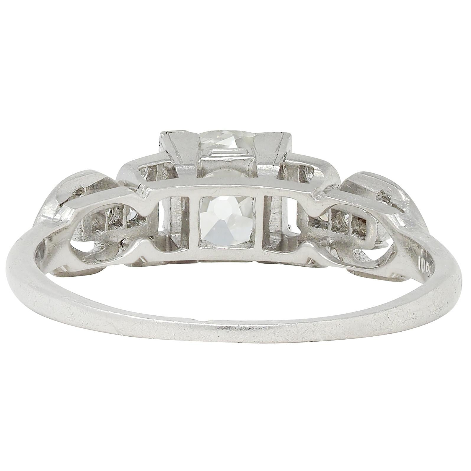 Art Deco 1.56 CTW Old Mine Cut Diamond Platinum Vintage Buckle Engagement Ring