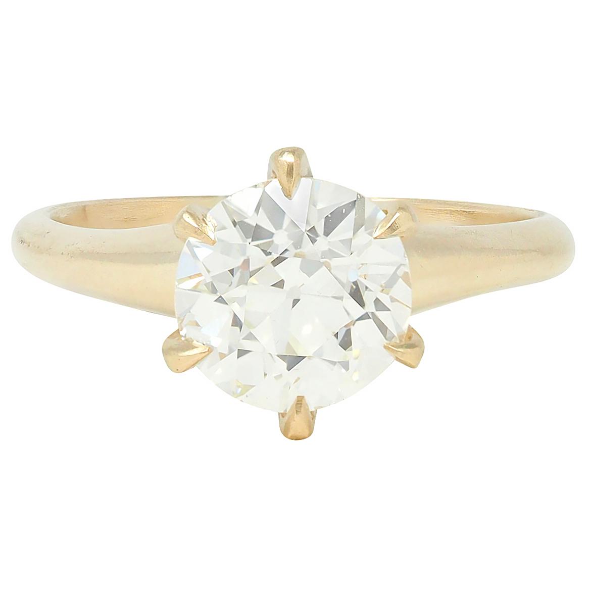 Victorian 1.96 CT European Diamond 14K Gold Antique Solitaire Engagement Ring
