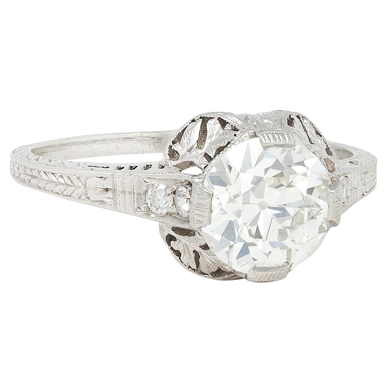 Edwardian 1.59 CTW Diamond Platinum Antique Foliate Engagement Ring