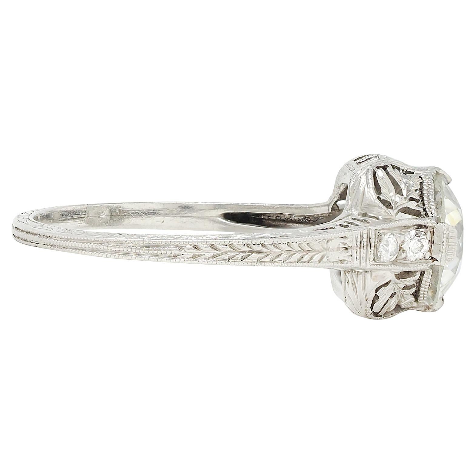 Edwardian 1.59 CTW Diamond Platinum Antique Foliate Engagement Ring