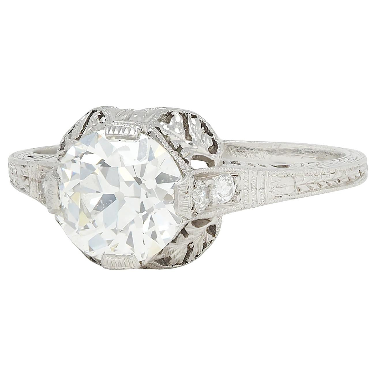 Edwardian 1.59 CTW Diamond Platinum Antique Foliate Engagement Ring
