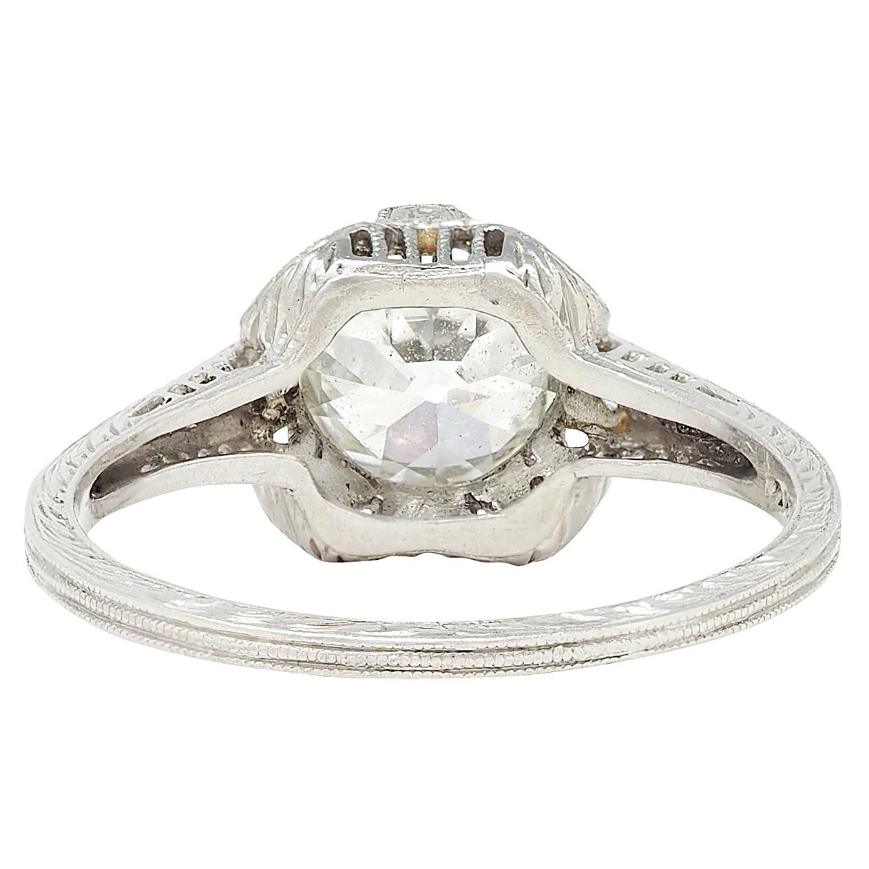 Edwardian 1.59 CTW Diamond Platinum Antique Foliate Engagement Ring