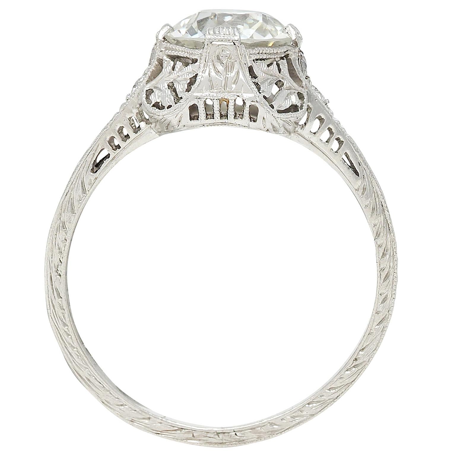 Edwardian 1.59 CTW Diamond Platinum Antique Foliate Engagement Ring