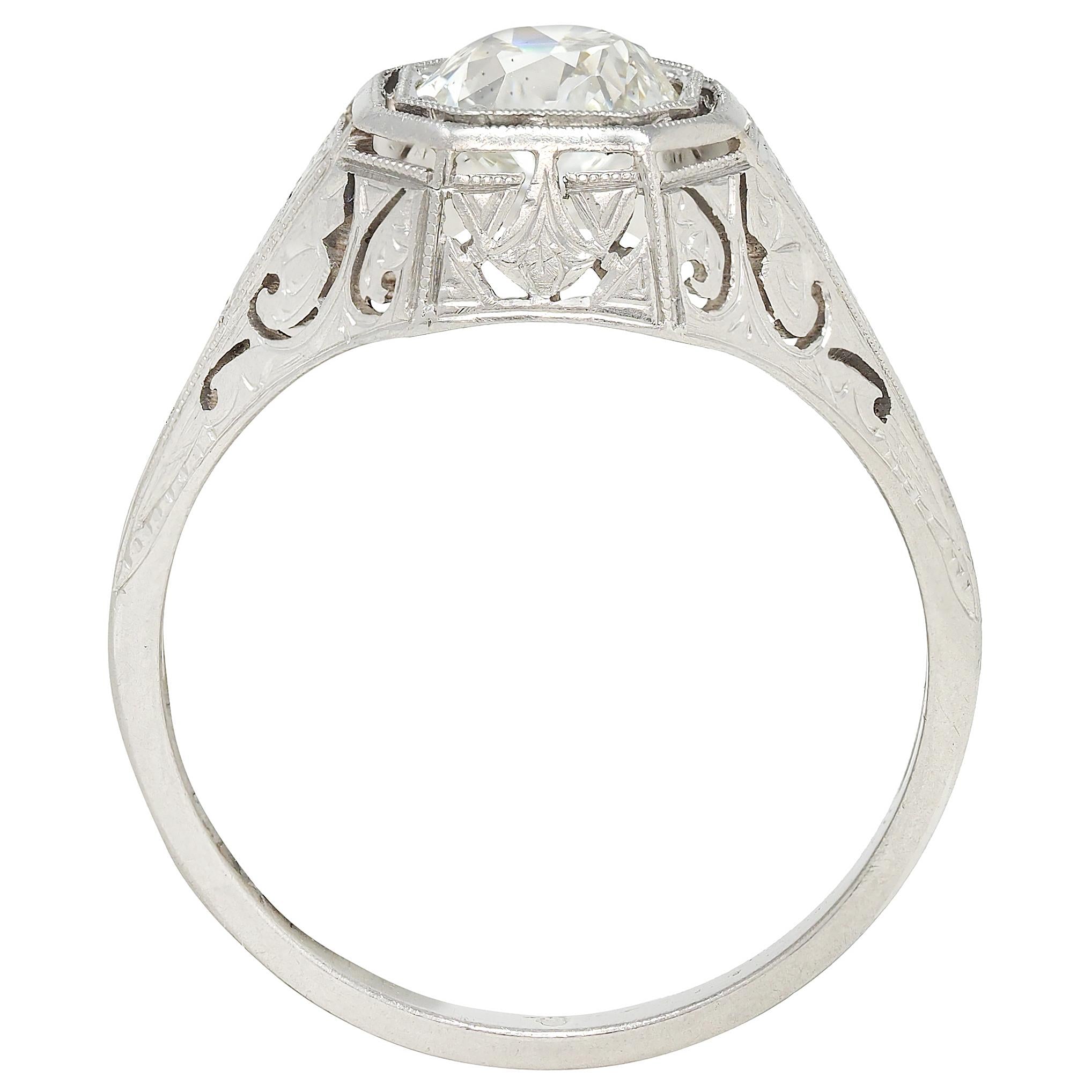 Art Deco 0.93 CTW Old Mine Diamond Platinum Vintage Solitaire Engagement Ring