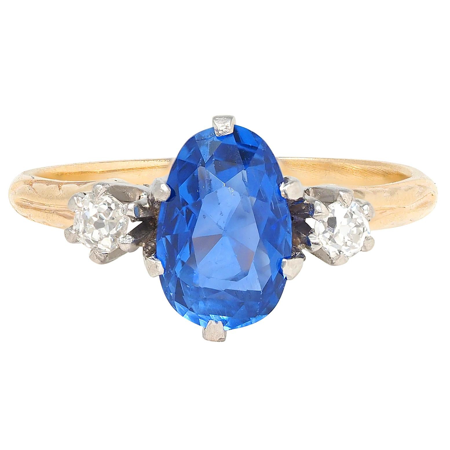 Edwardian 1.64 CTW Sapphire Diamond Platinum 14K Yellow Gold Antique Three Ring