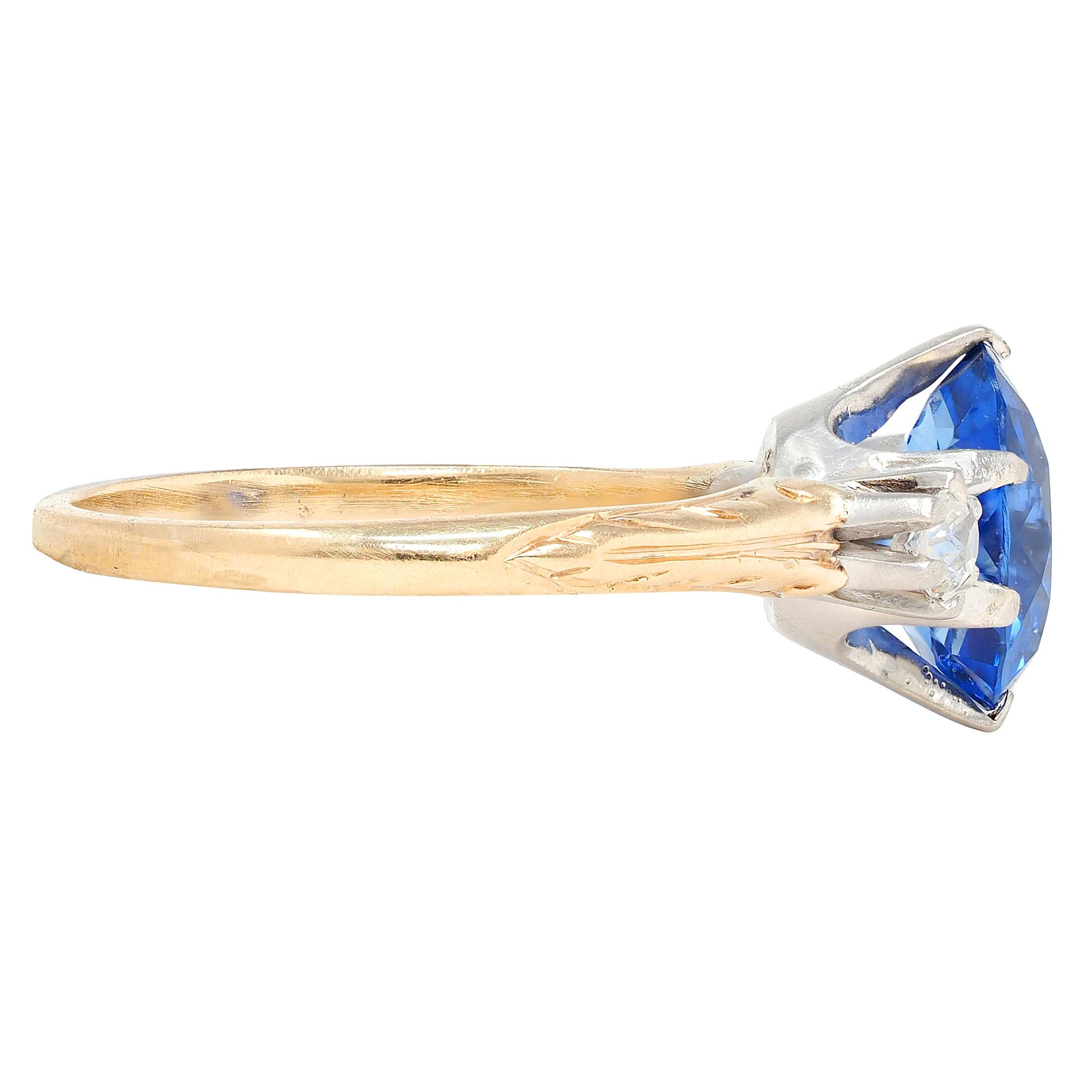 Edwardian 1.64 CTW Sapphire Diamond Platinum 14K Yellow Gold Antique Three Ring