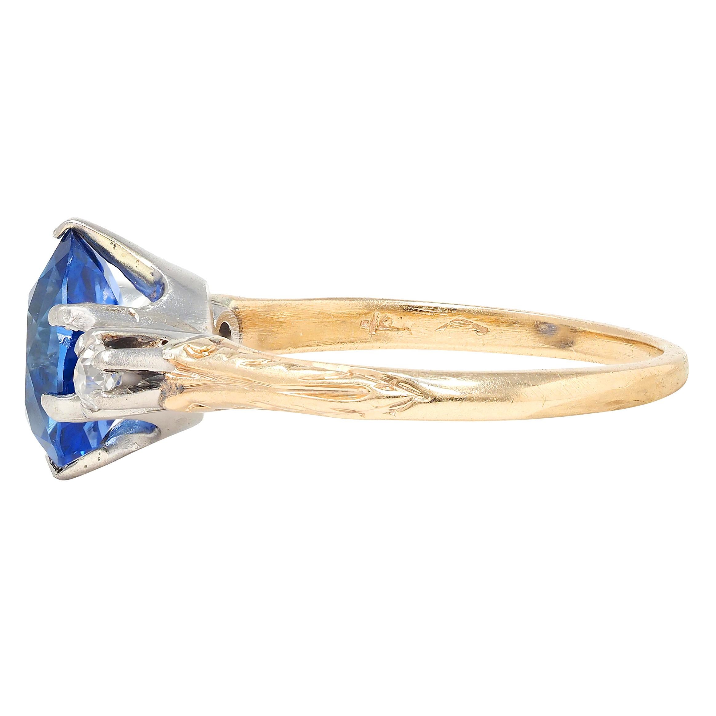 Edwardian 1.64 CTW Sapphire Diamond Platinum 14K Yellow Gold Antique Three Ring