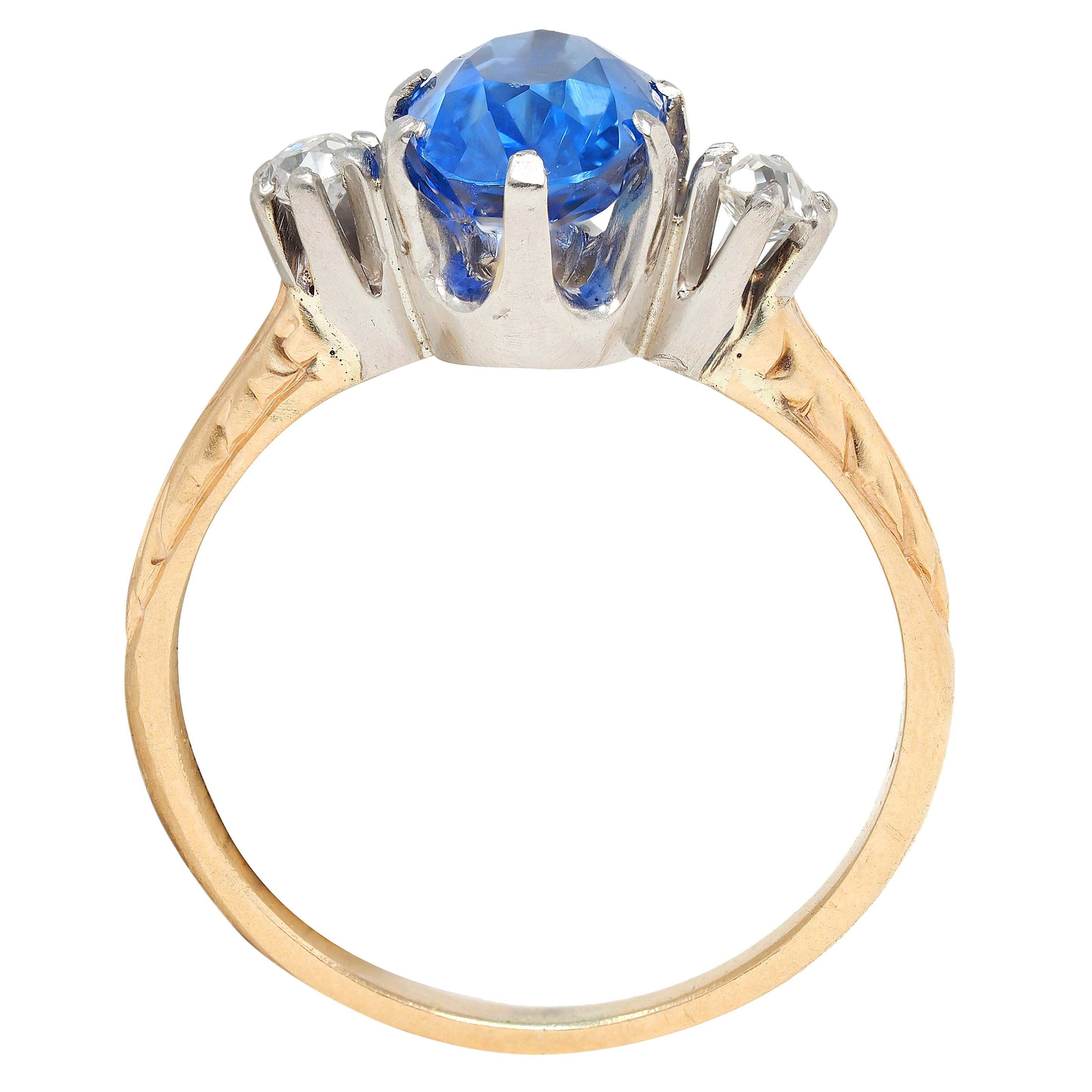 Edwardian 1.64 CTW Sapphire Diamond Platinum 14K Yellow Gold Antique Three Ring