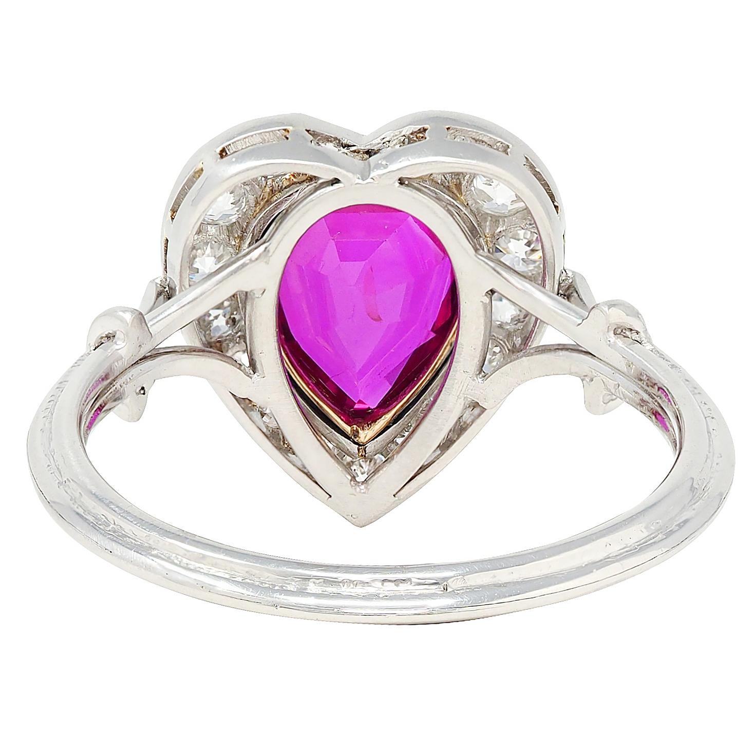 Edwardian 2.50 CTW No Heat Burma Ruby Diamond 14K Gold Heart Antique Halo Ring
