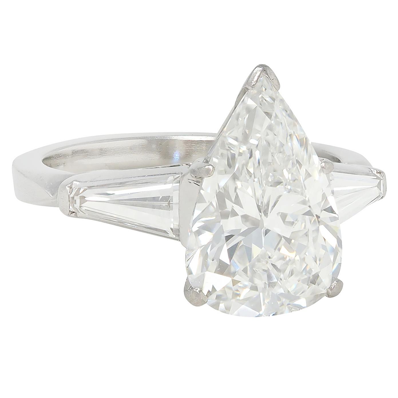 Mid-Century 4.04 CTW Pear Diamond Platinum Vintage Three Stone Engagement Ring