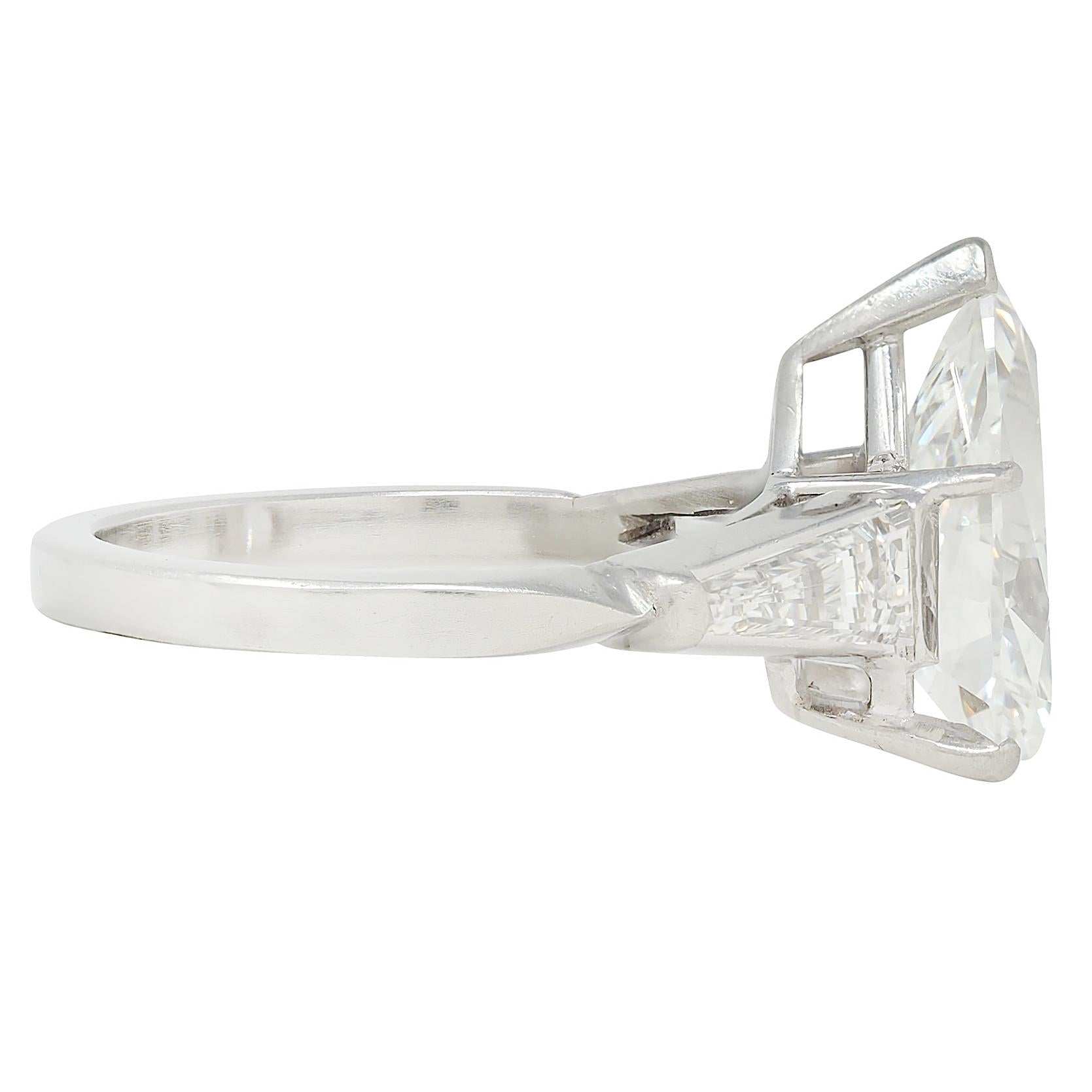 Mid-Century 4.04 CTW Pear Diamond Platinum Vintage Three Stone Engagement Ring