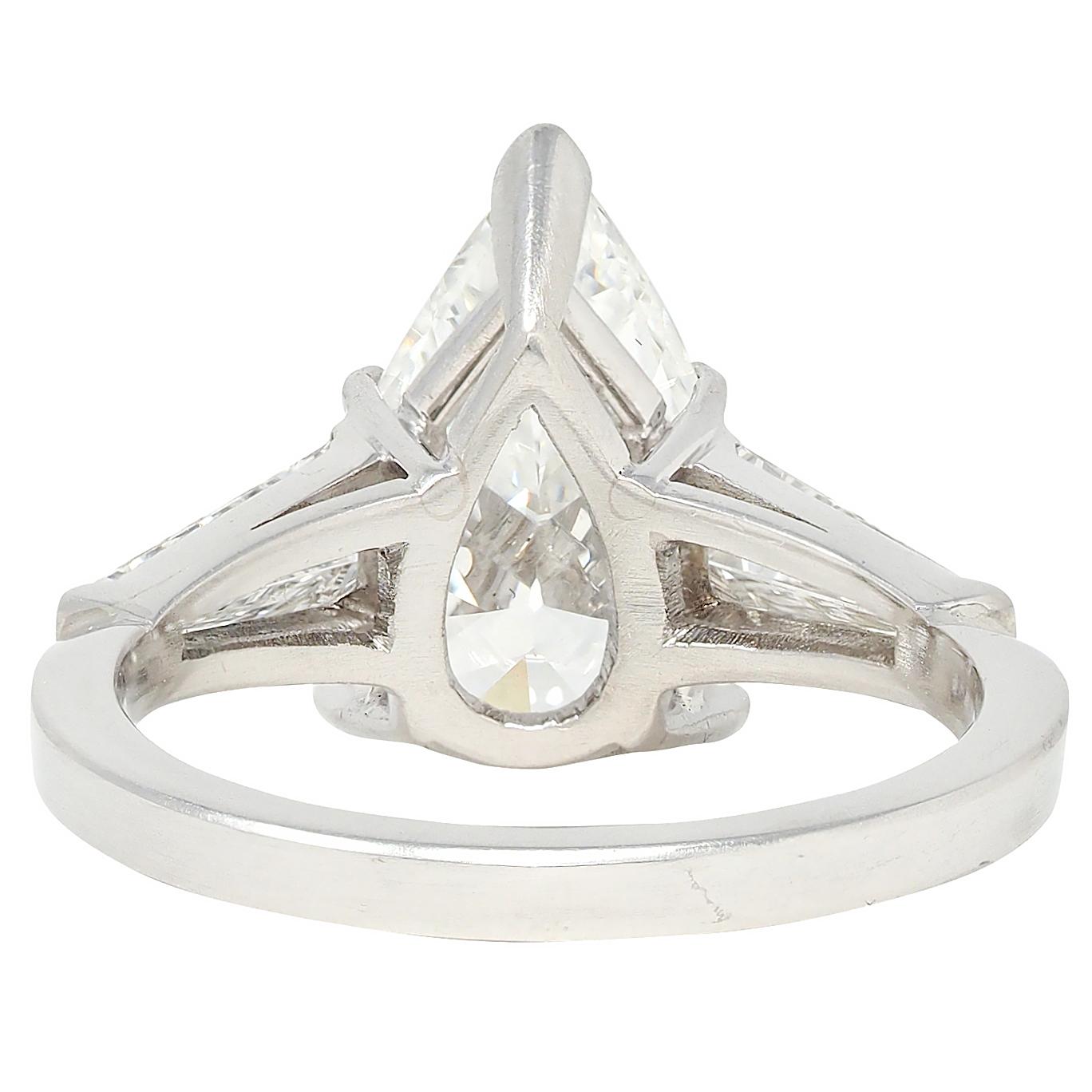 Mid-Century 4.04 CTW Pear Diamond Platinum Vintage Three Stone Engagement Ring