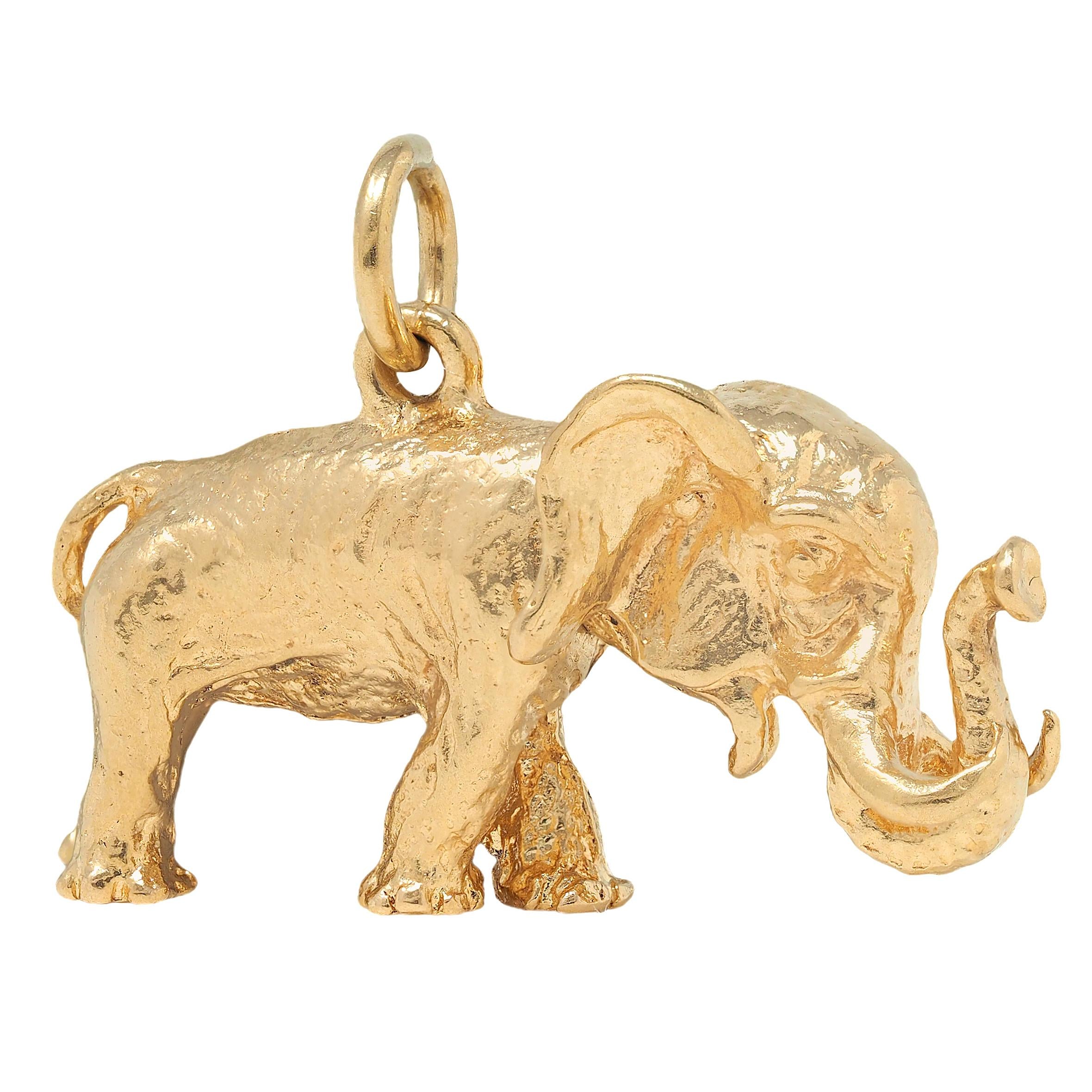 1990's 14 Karat Yellow Gold Vintage Bobble Head Elephant Charm