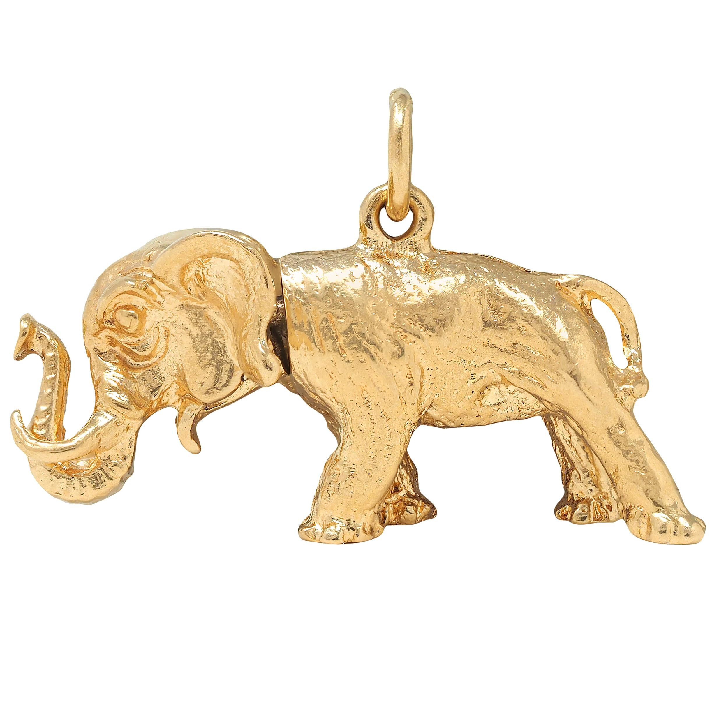 1990's 14 Karat Yellow Gold Vintage Bobble Head Elephant Charm