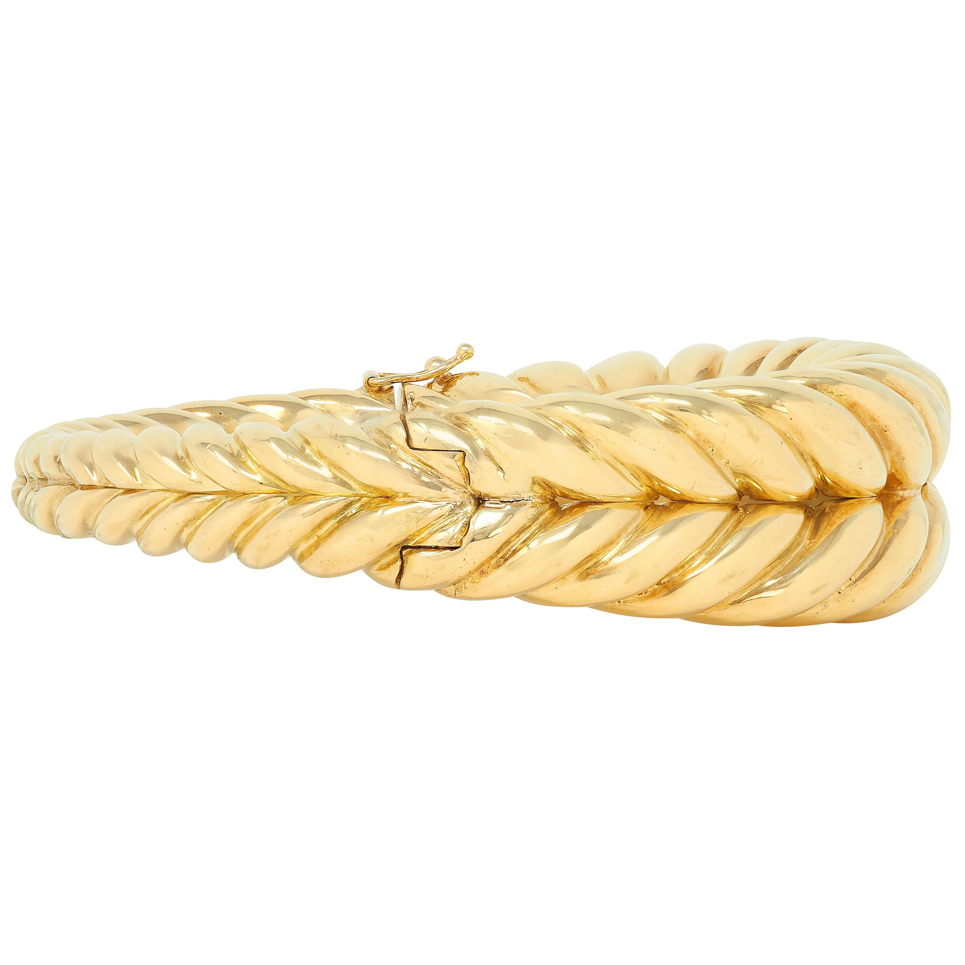 Tiffany & Co. 1980's 18 Karat Yellow Gold Vintage Weave Bangle Bracelet