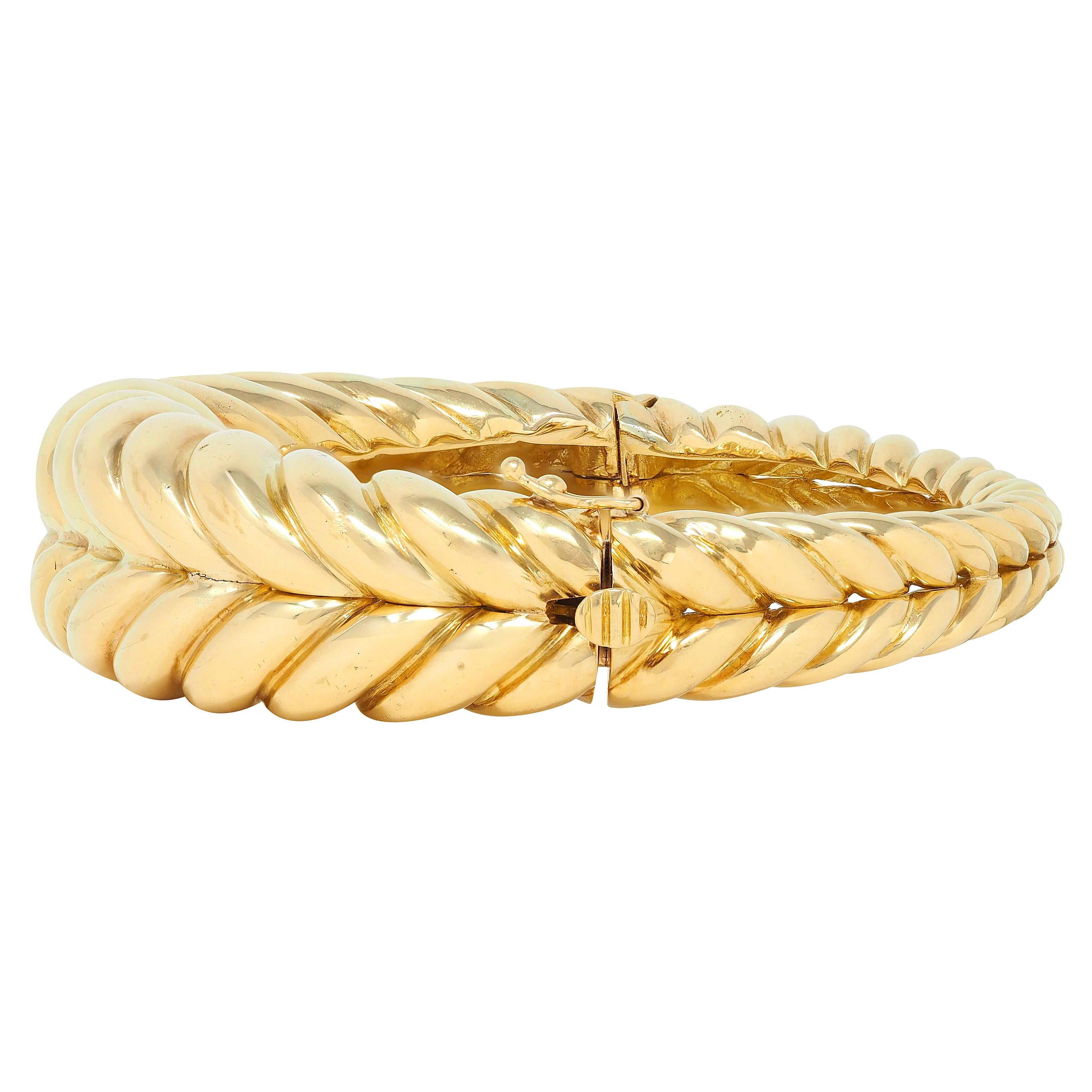 Tiffany & Co. 1980's 18 Karat Yellow Gold Vintage Weave Bangle Bracelet
