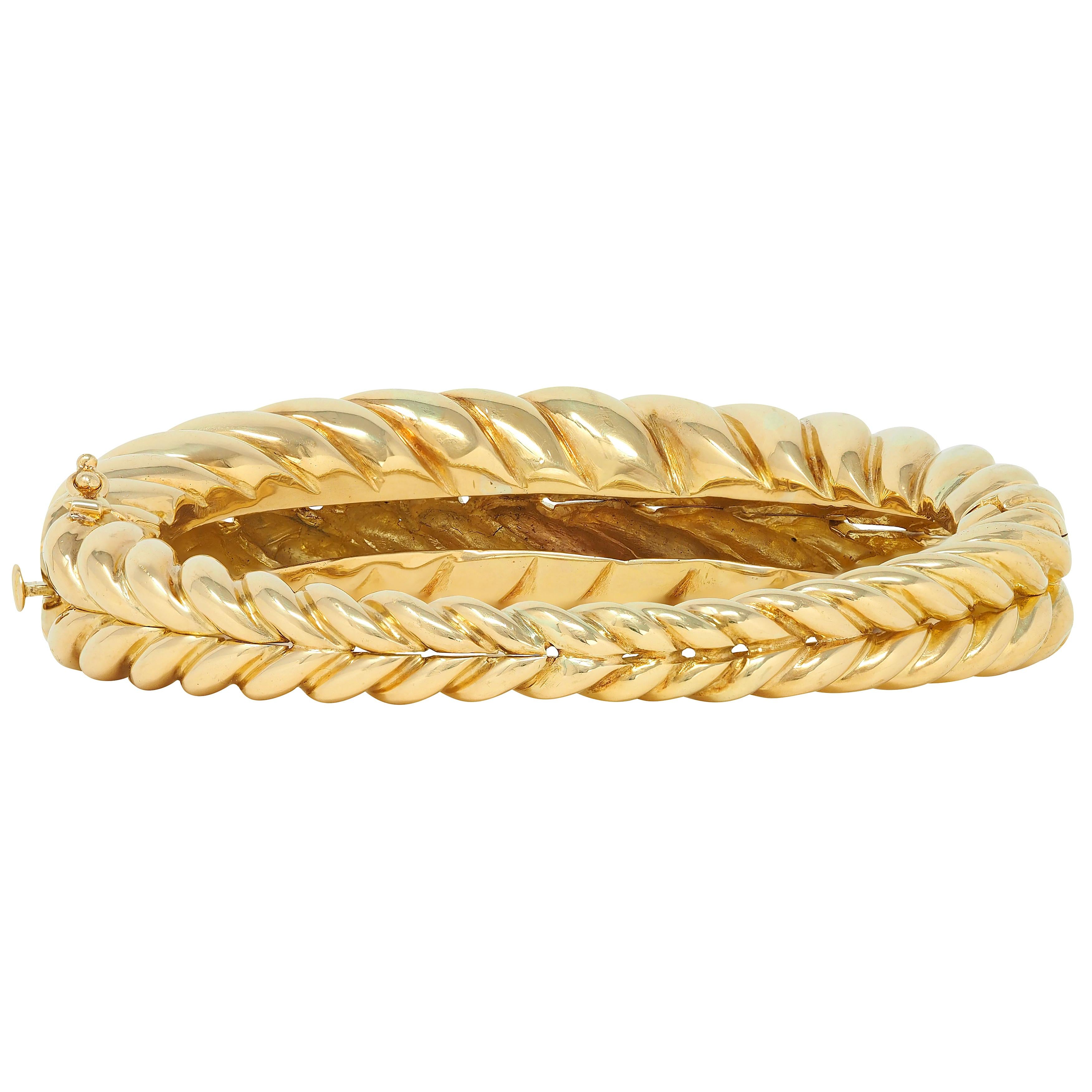 Tiffany & Co. 1980's 18 Karat Yellow Gold Vintage Weave Bangle Bracelet