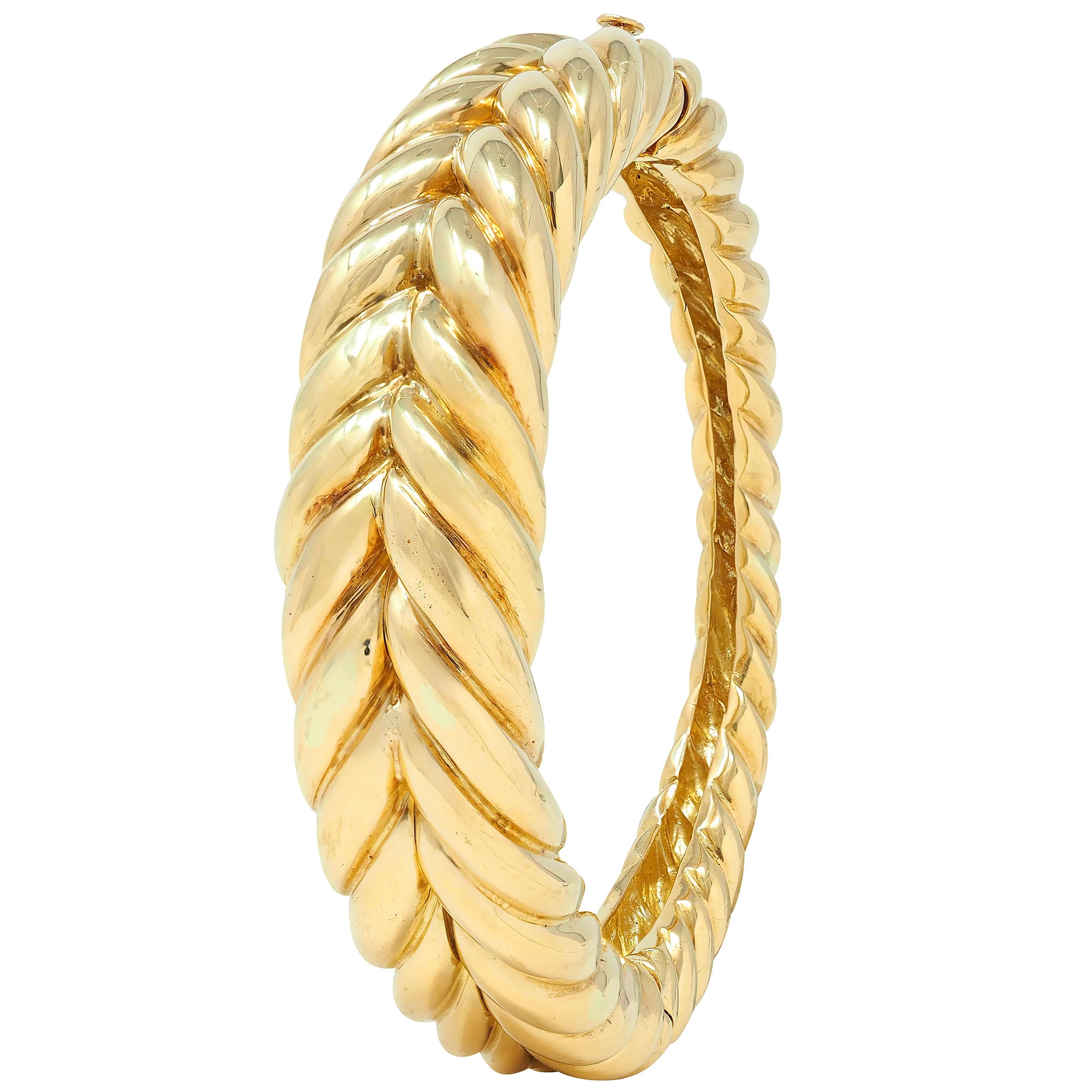Tiffany & Co. 1980's 18 Karat Yellow Gold Vintage Weave Bangle Bracelet