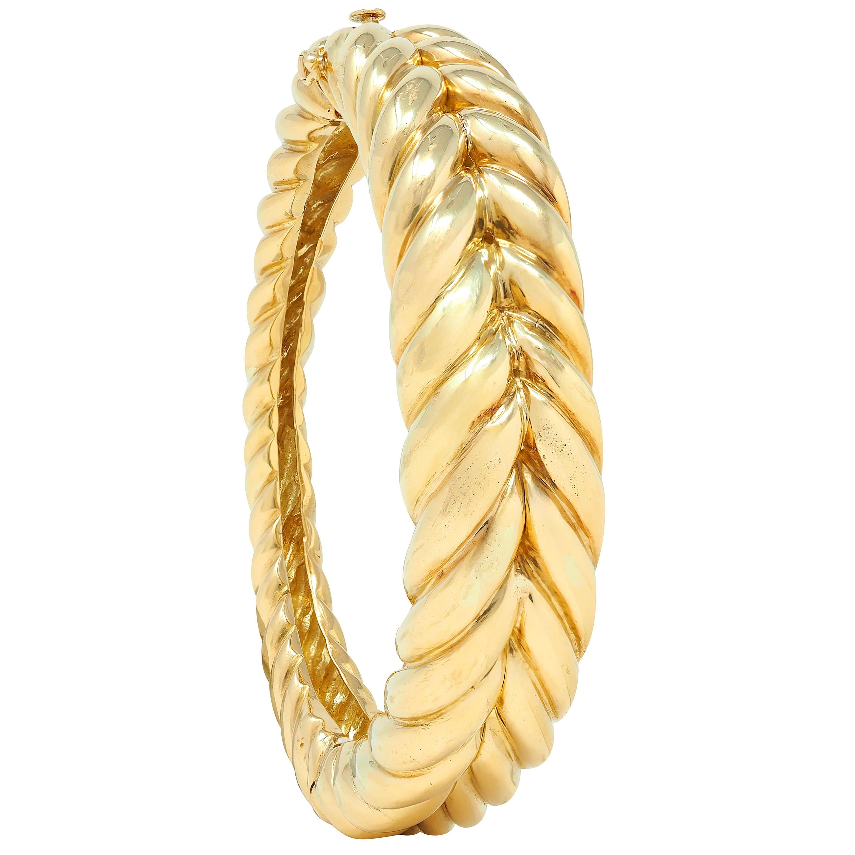 Tiffany & Co. 1980's 18 Karat Yellow Gold Vintage Weave Bangle Bracelet