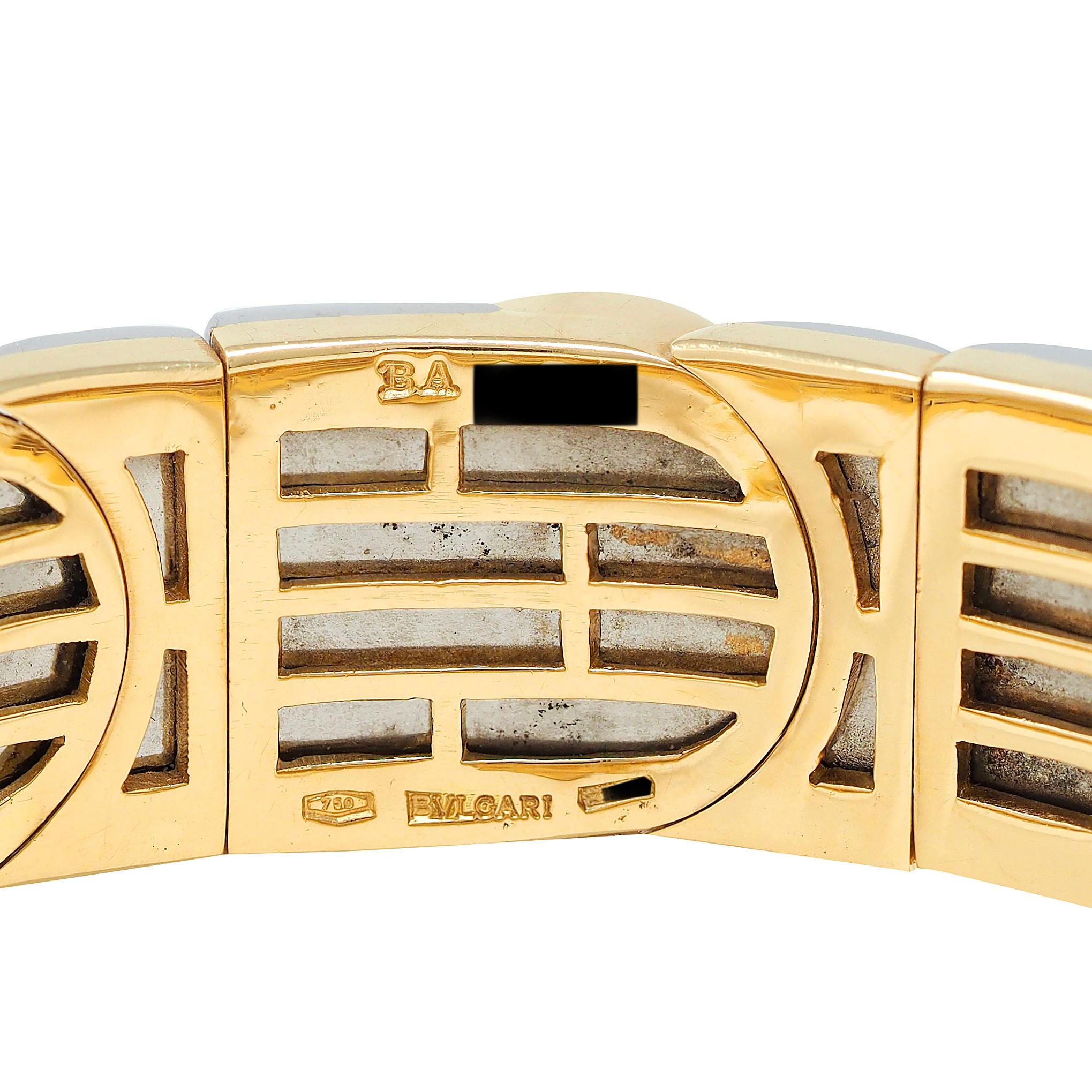 Bulgari 1990's 18K Gold Stainless Steel Vintage Saetta Swirl Cuff Bracelet