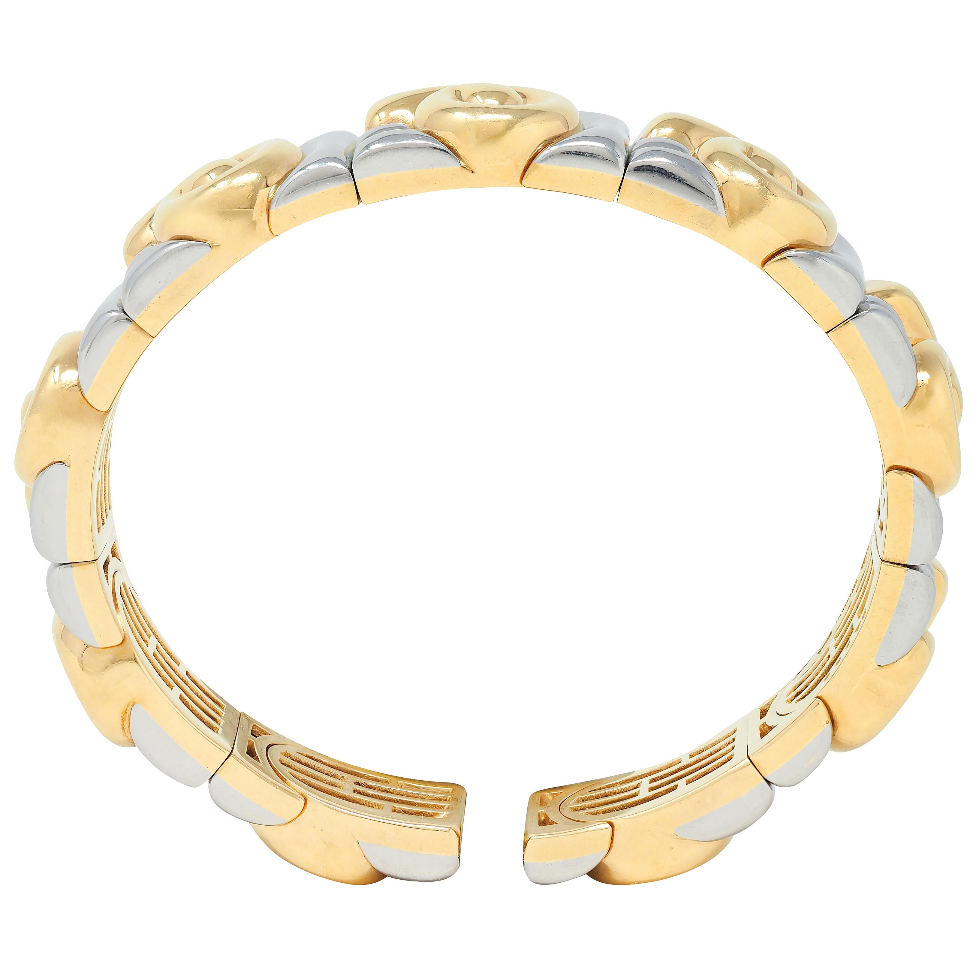 Bulgari 1990's 18K Gold Stainless Steel Vintage Saetta Swirl Cuff Bracelet