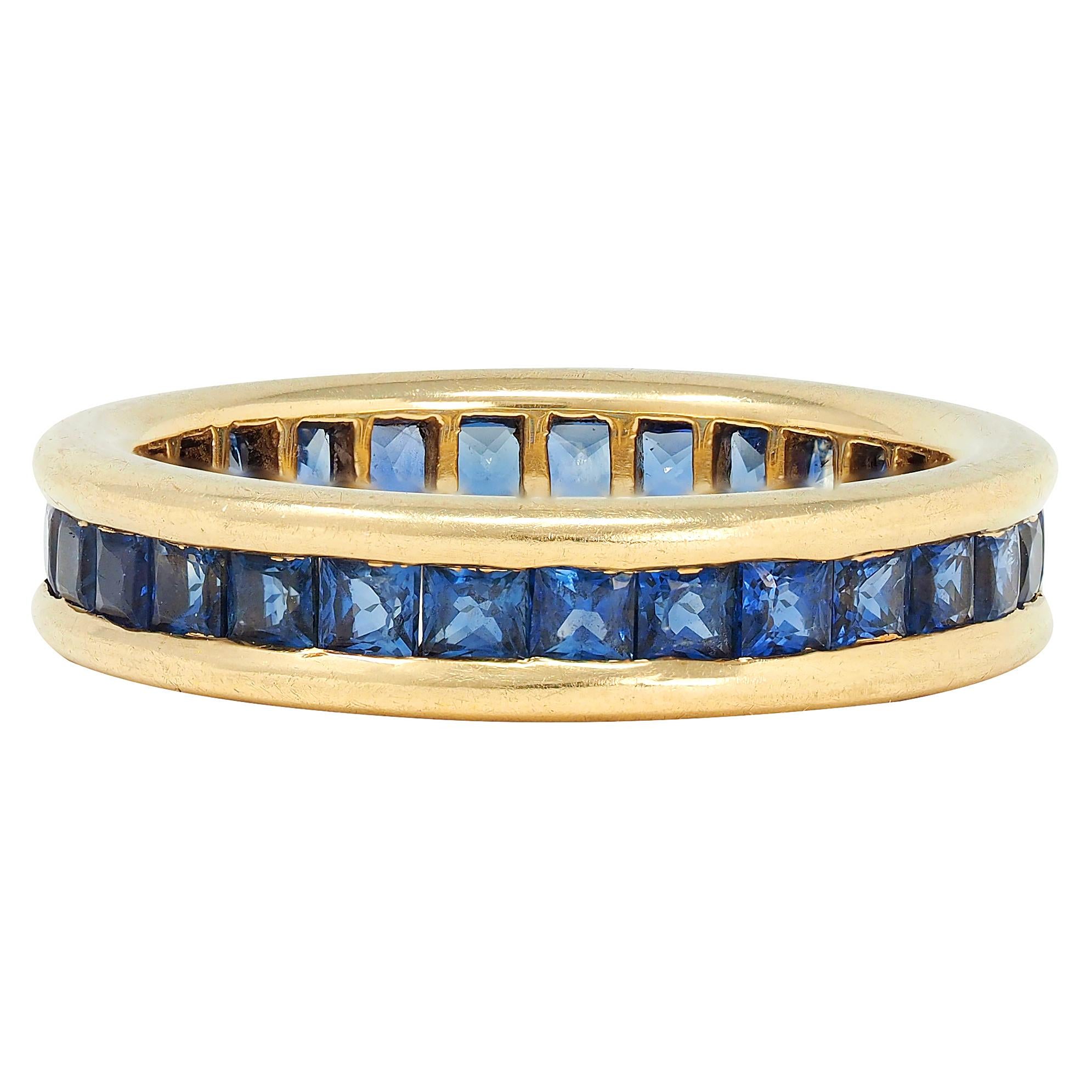 Bulgari 1980's Blue Sapphire 18K Gold Vintage Eternity Channel Band Ring