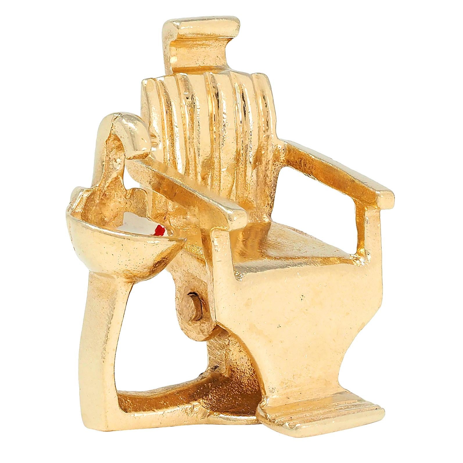 1960's 14 Karat Yellow Gold Vintage Dentist Chair Pendant Charm
