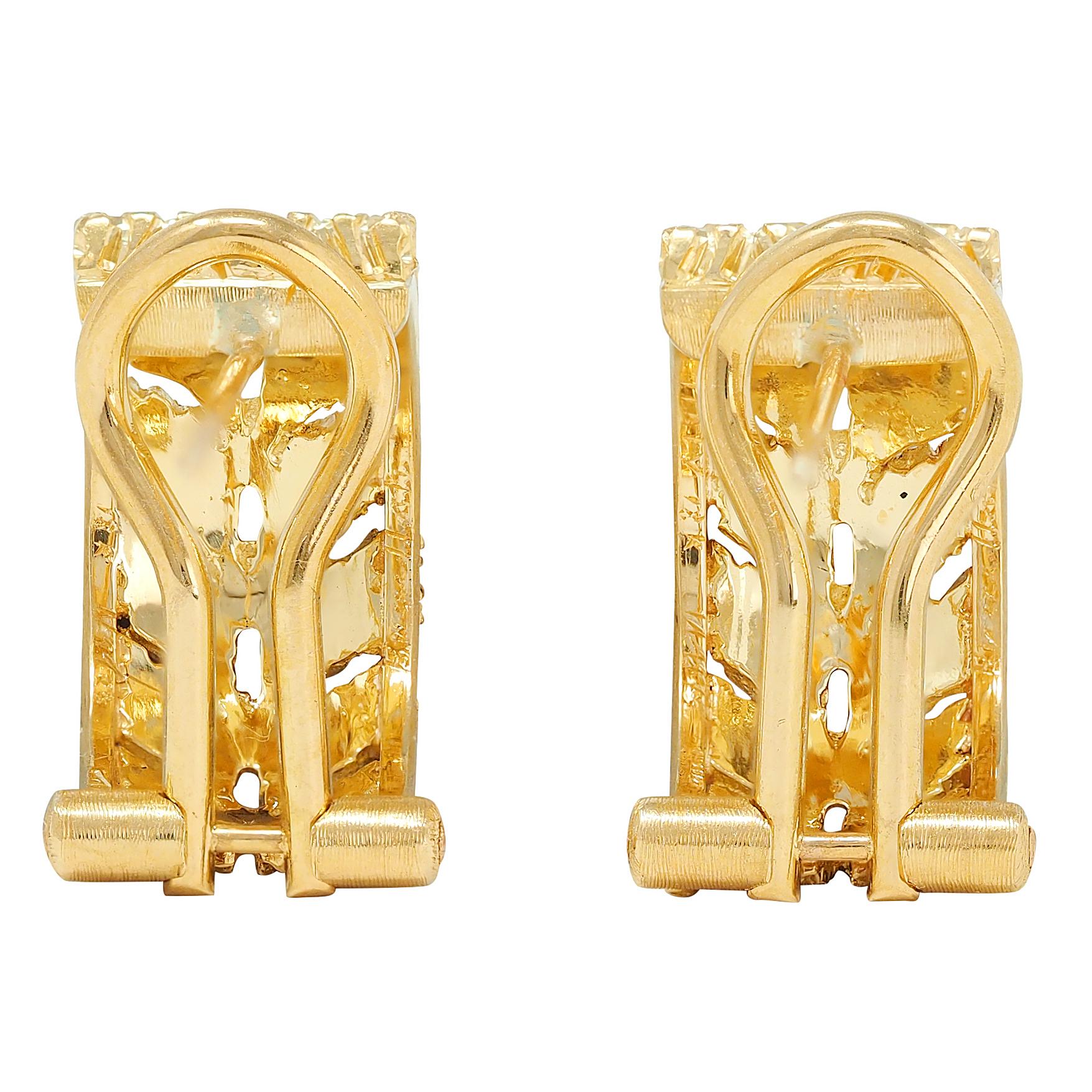 Buccellati 18 Karat Yellow Gold Ramage Foliate J-Hoop Earrings
