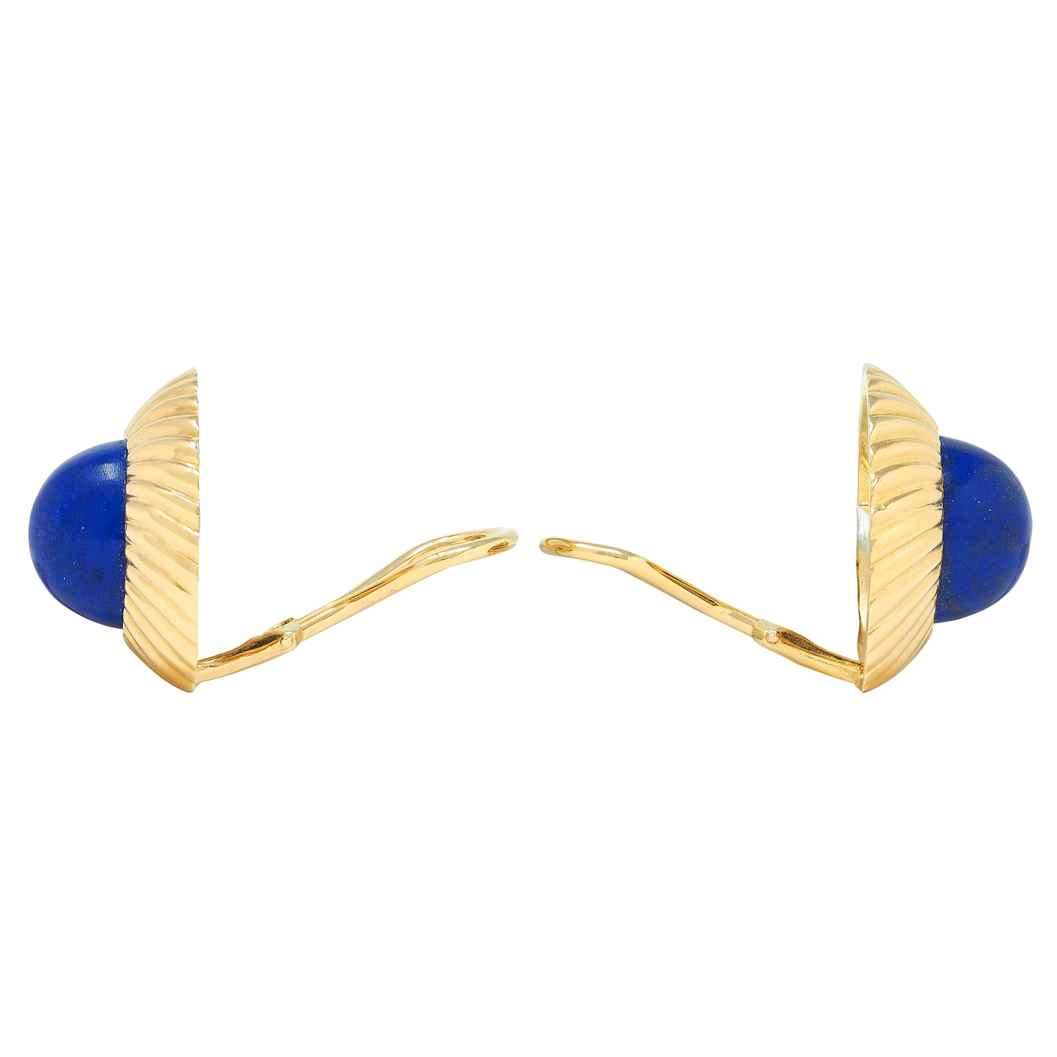 Cartier 1960's Lapis Lazuli 18K Yellow Gold Vintage Radial Ear-Clip Earrings