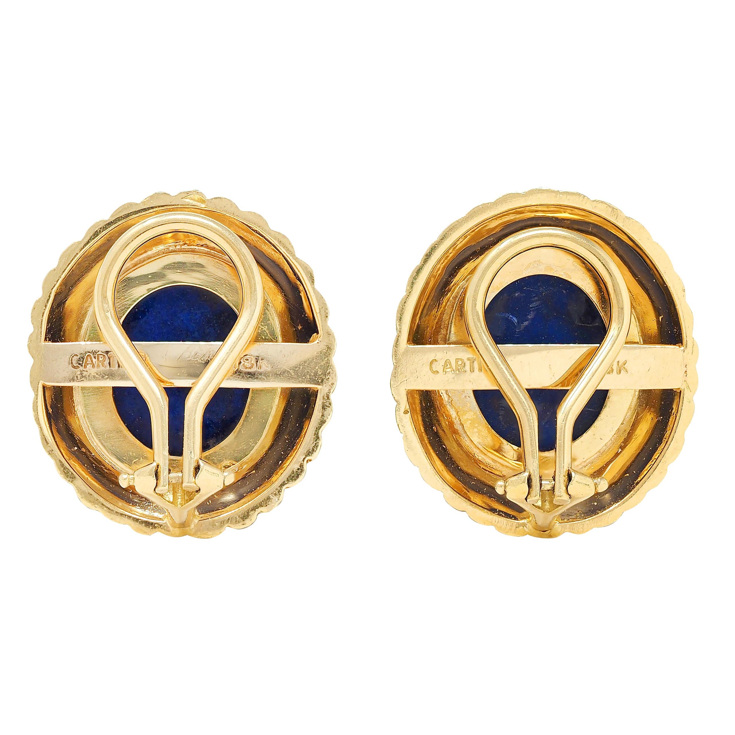 Cartier 1960's Lapis Lazuli 18K Yellow Gold Vintage Radial Ear-Clip Earrings