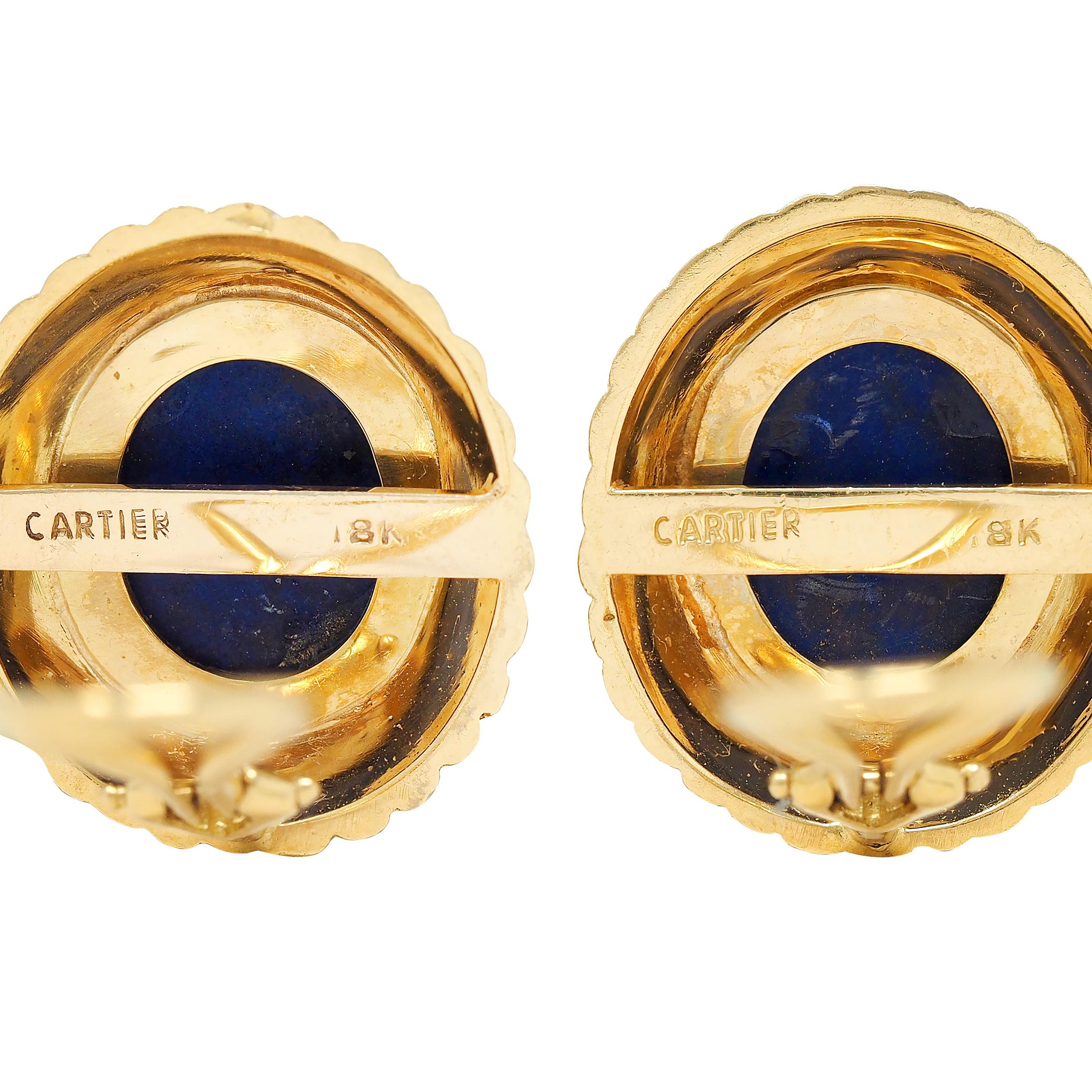 Cartier 1960's Lapis Lazuli 18K Yellow Gold Vintage Radial Ear-Clip Earrings