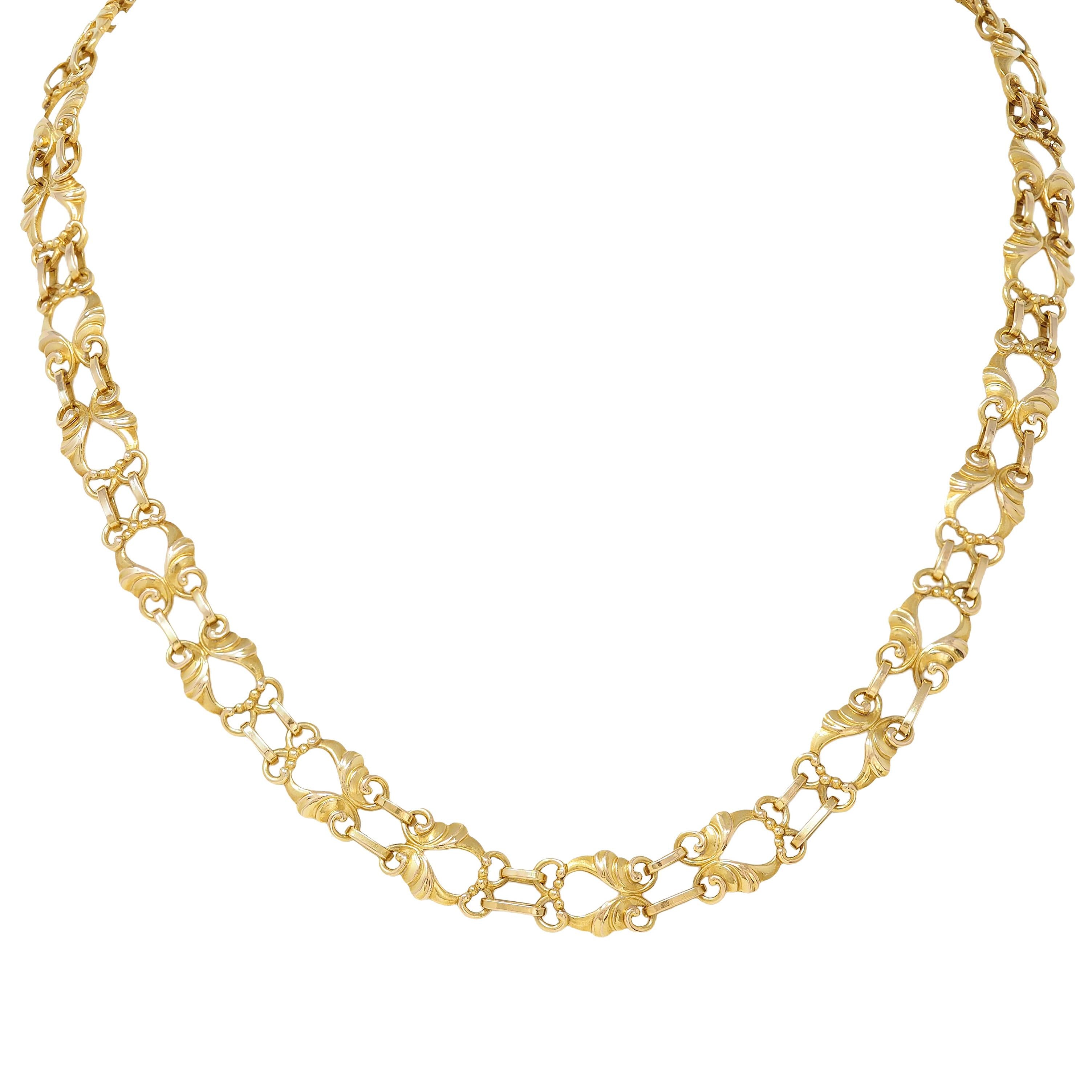 Georg Jensen 1930's 18 Karat Yellow Gold Vintage Swirling Fancy Chain Necklace
