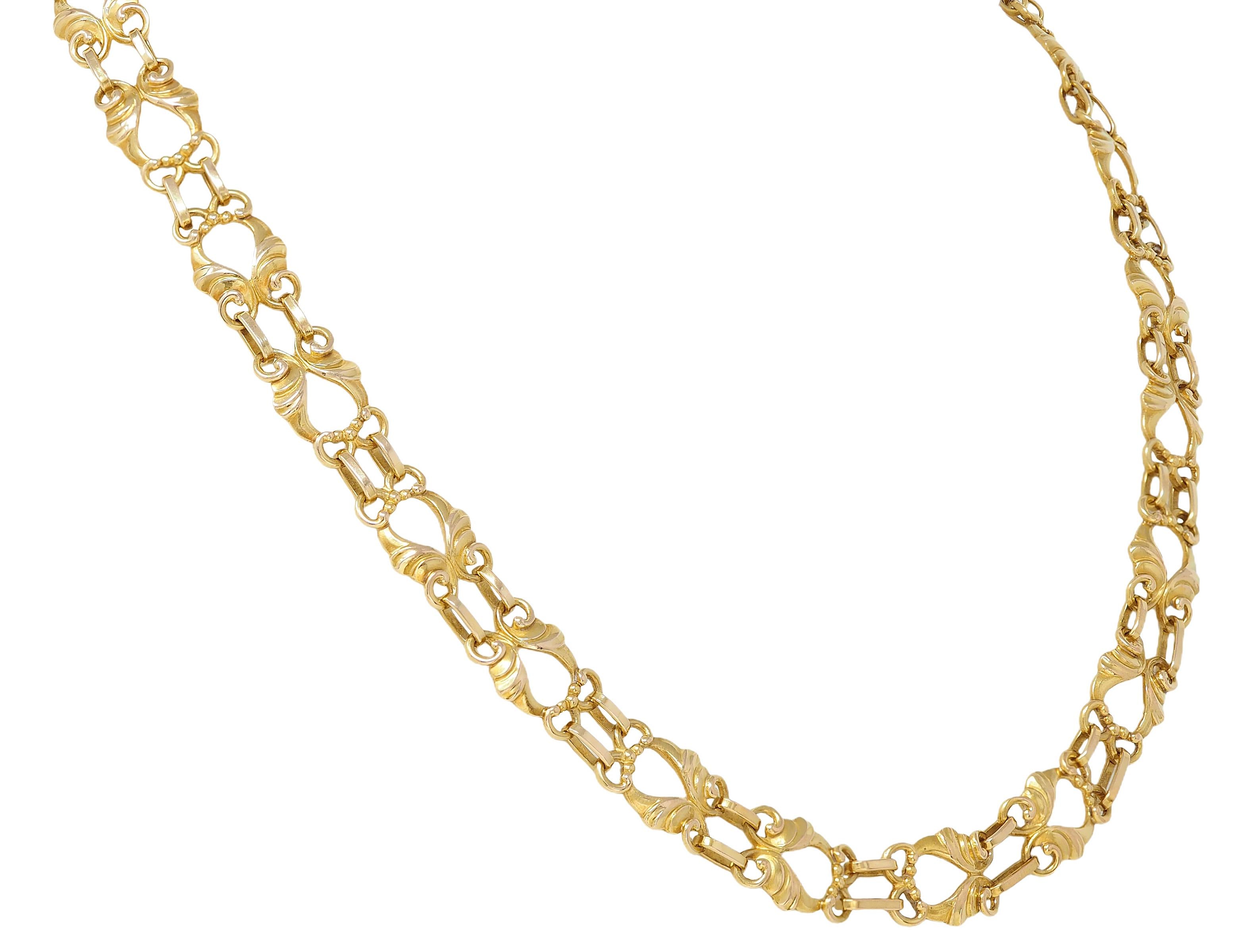Georg Jensen 1930's 18 Karat Yellow Gold Vintage Swirling Fancy Chain Necklace