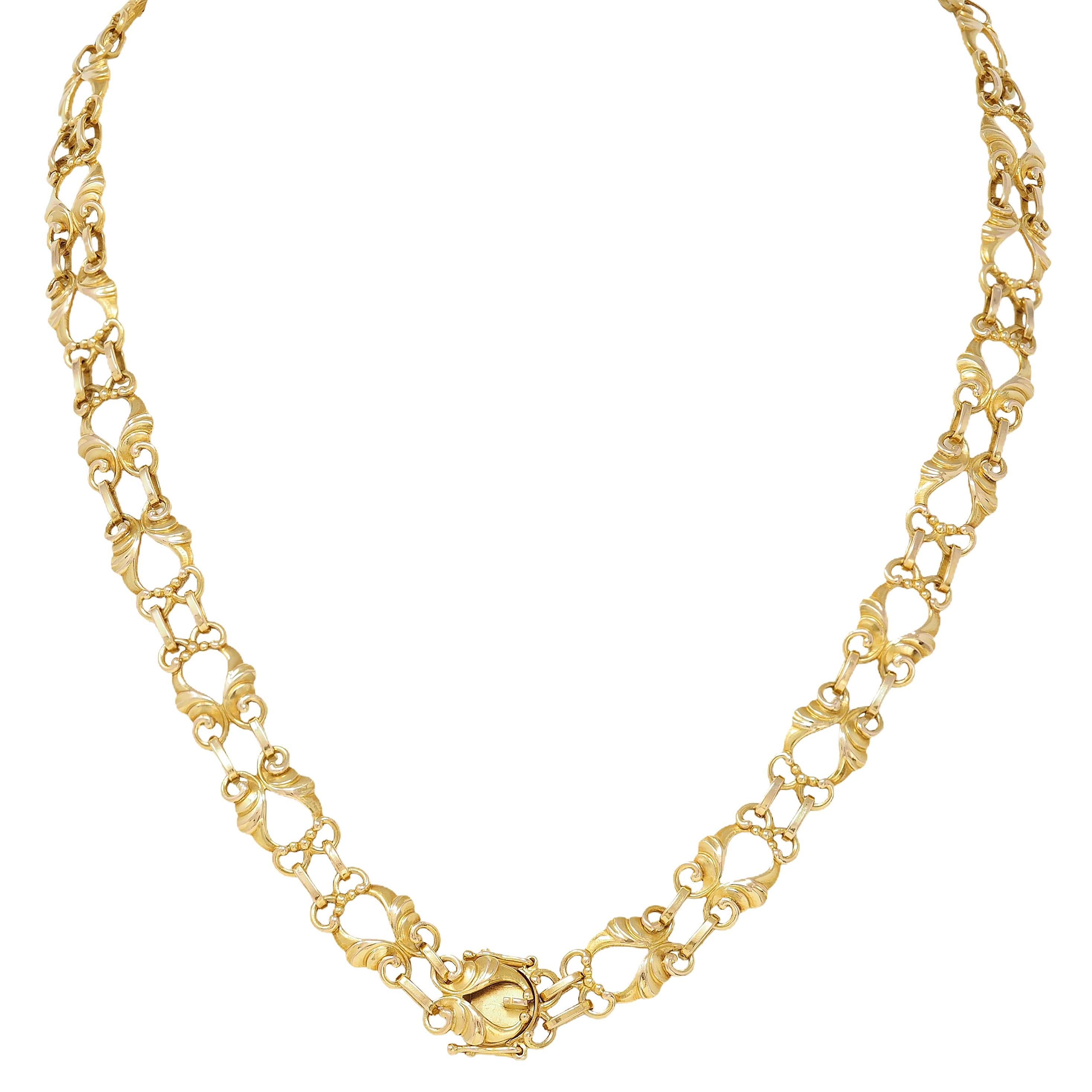 Georg Jensen 1930's 18 Karat Yellow Gold Vintage Swirling Fancy Chain Necklace