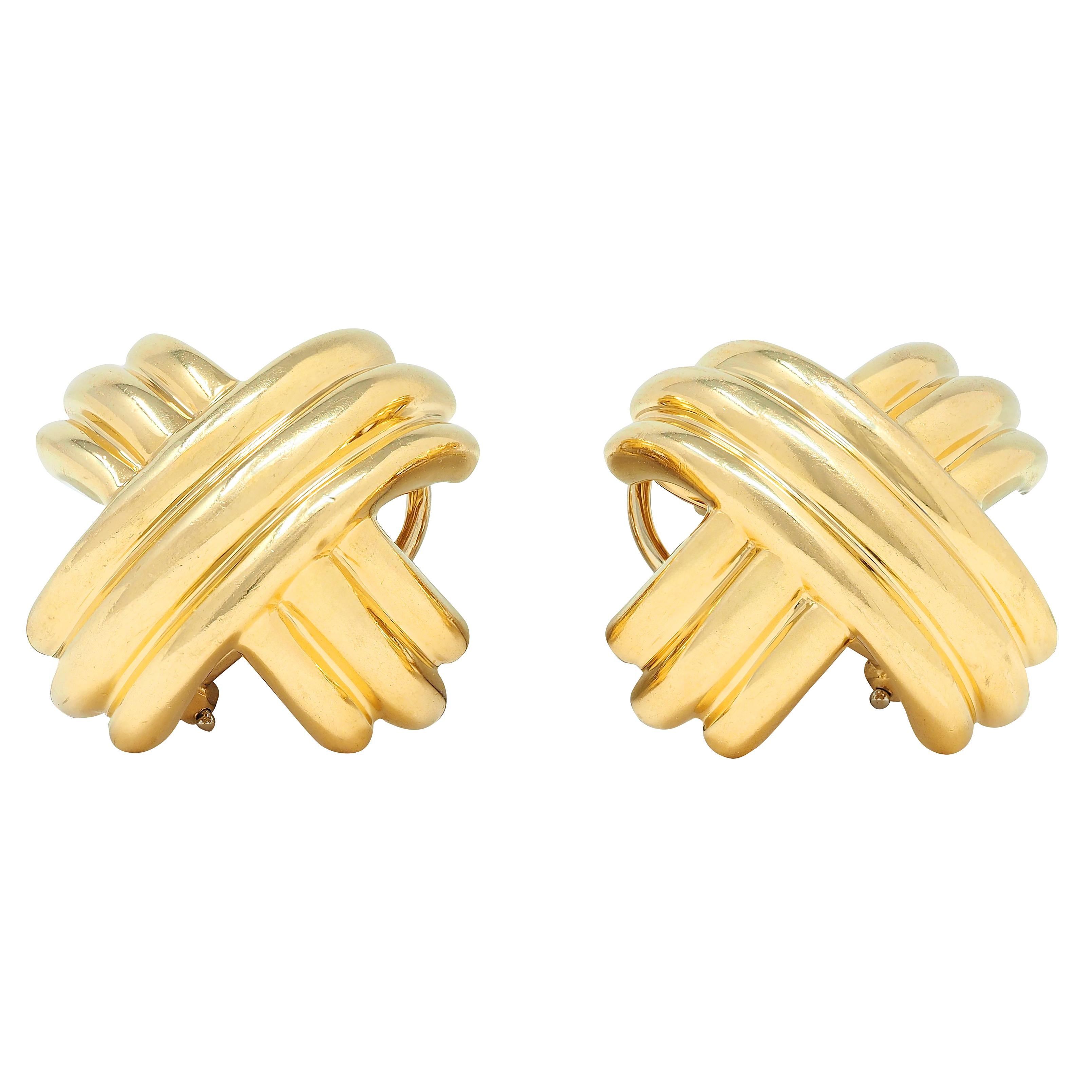 Tiffany & Co. 1990's 18 Karat Yellow Gold Vintage X Kiss Signature Earrings