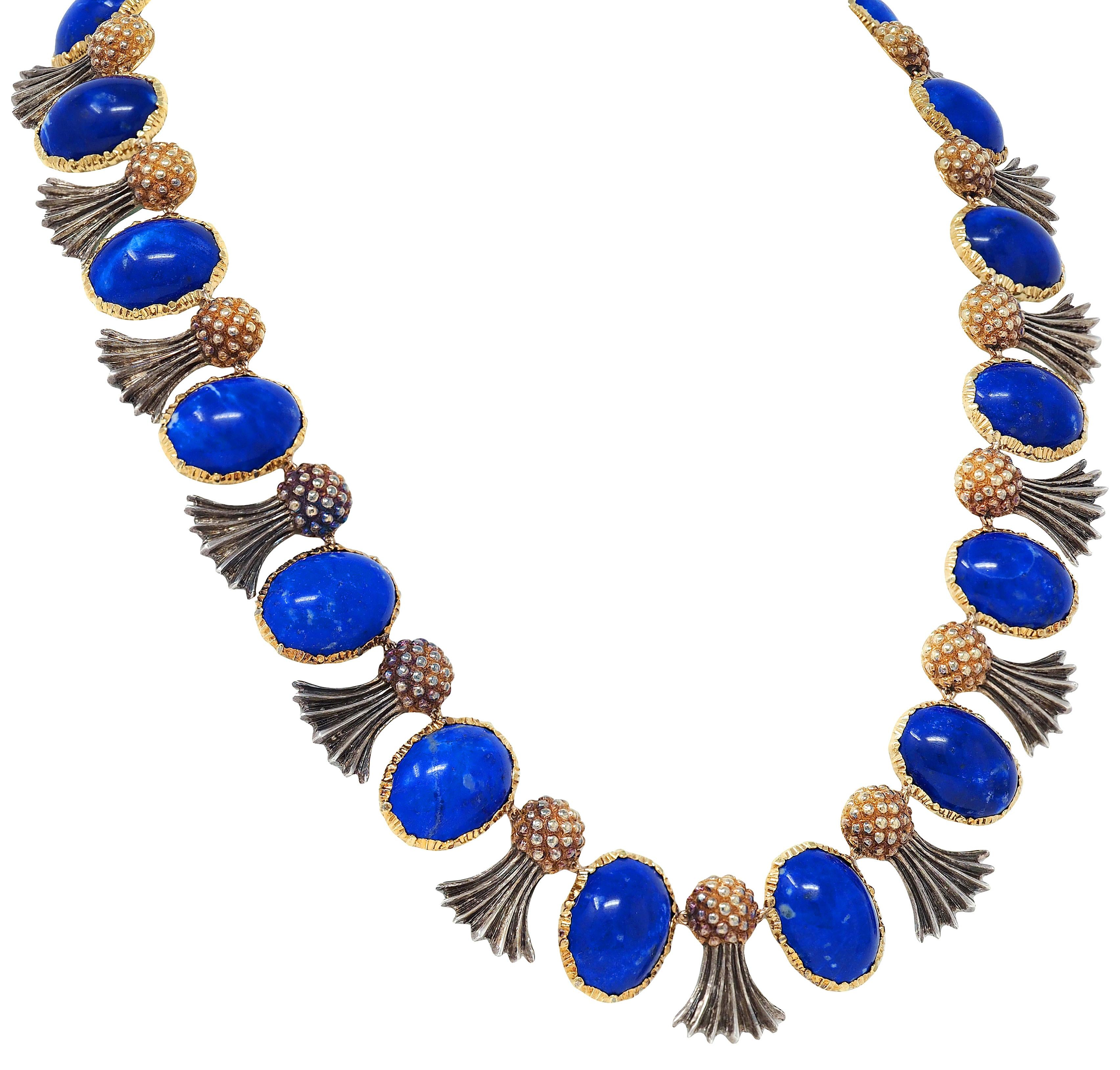 Buccellati 1960's Lapis Lazuli 18K Gold Silver Vintage Pineapple Fringe Necklace