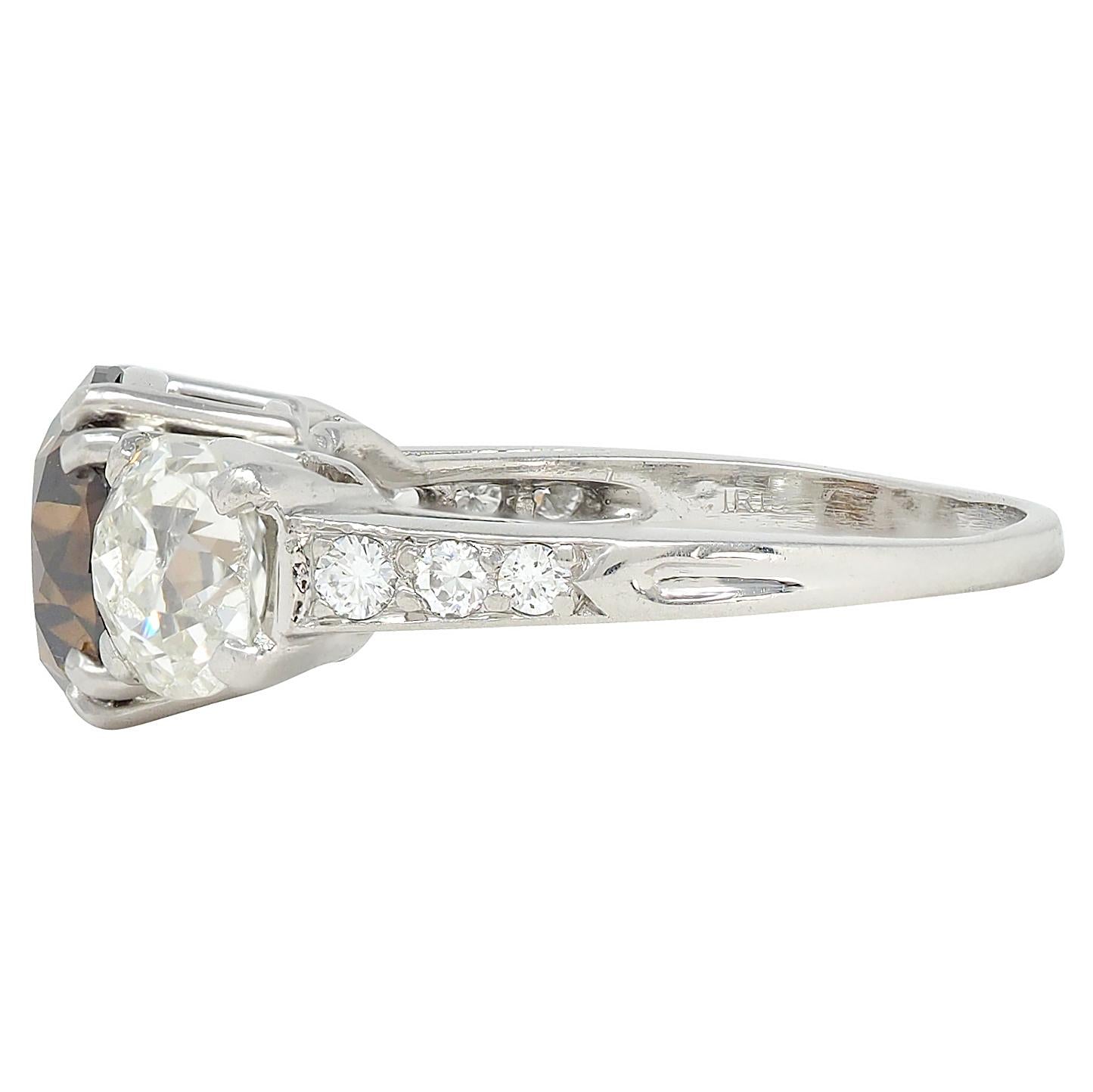 Mid-Century 4.25 CTW Fancy Orangy Brown Diamond Platinum Vintage Engagement Ring
