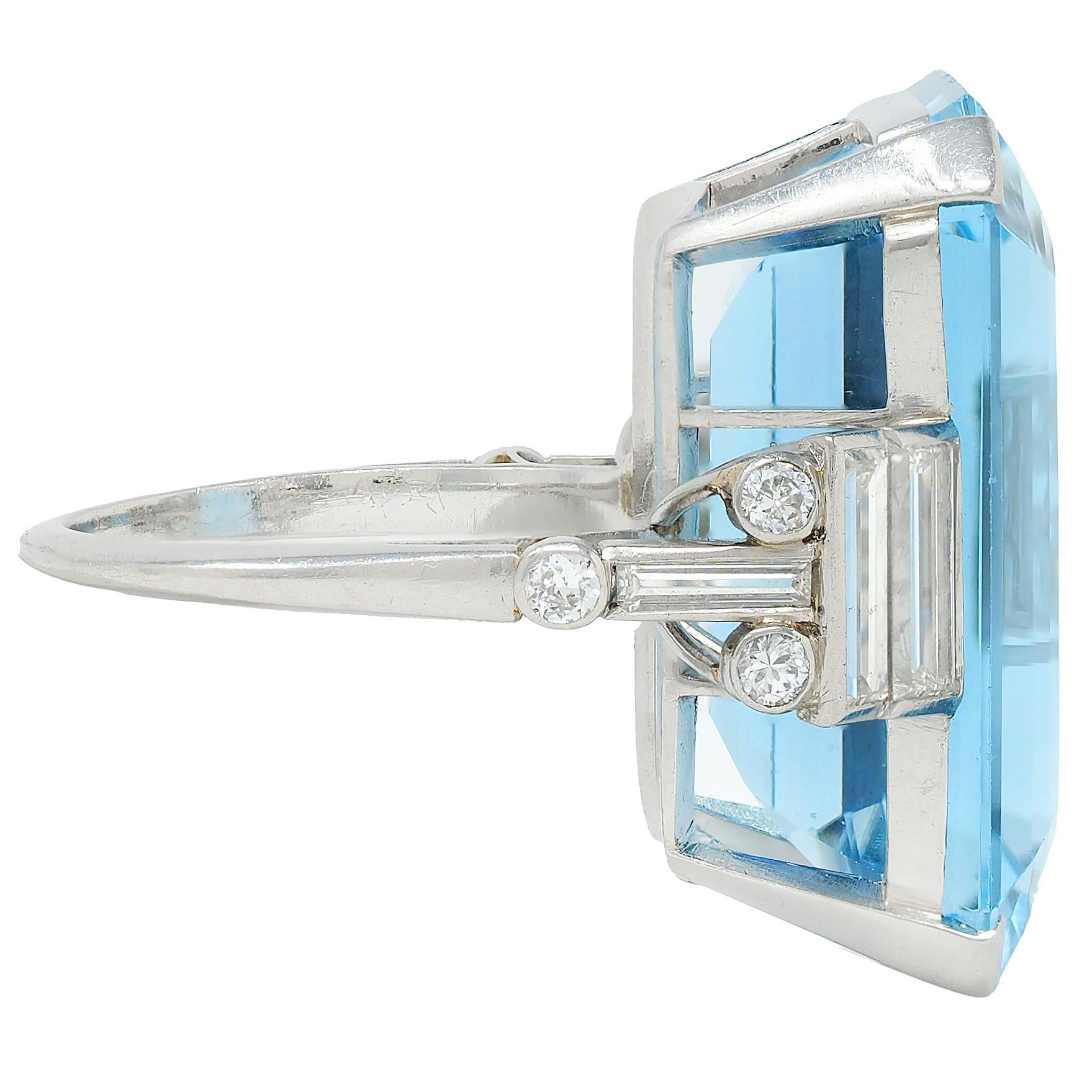 Cartier London 1950 22.30 CTW Aquamarine Diamond Platinum Vintage Cocktail Ring