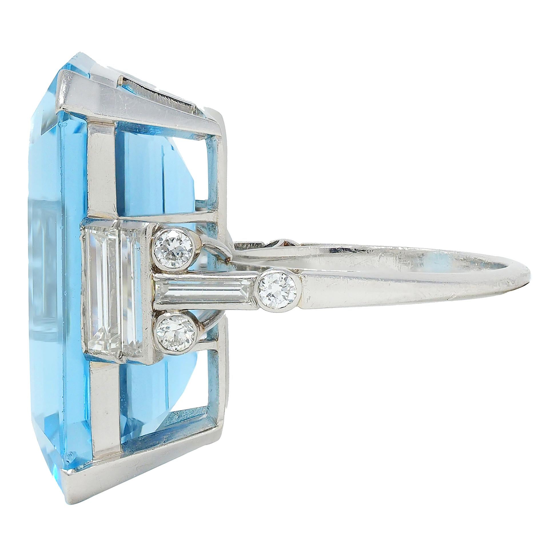 Cartier London 1950 22.30 CTW Aquamarine Diamond Platinum Vintage Cocktail Ring