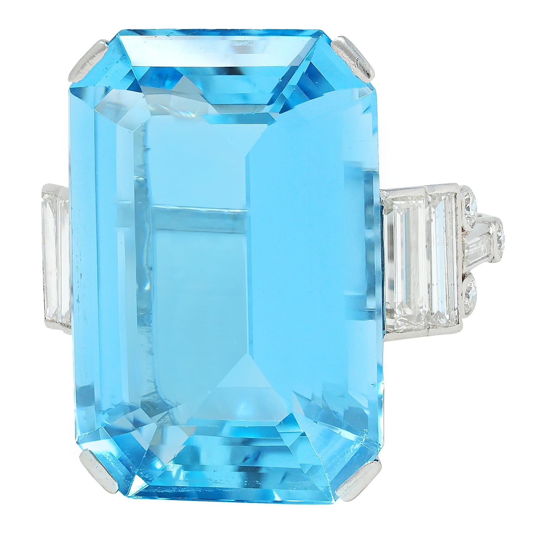 Cartier London 1950 22.30 CTW Aquamarine Diamond Platinum Vintage Cocktail Ring