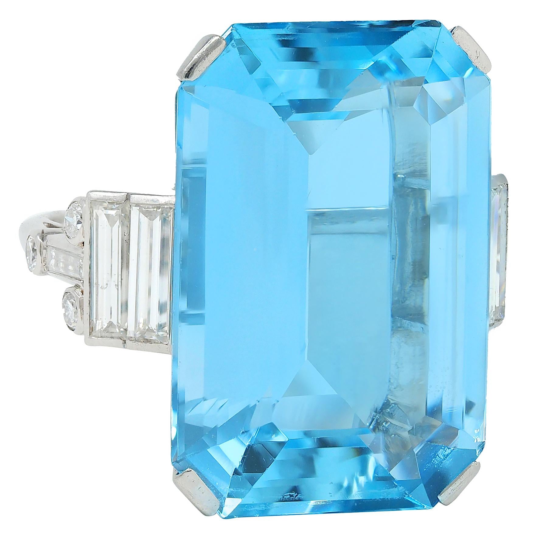 Cartier London 1950 22.30 CTW Aquamarine Diamond Platinum Vintage Cocktail Ring